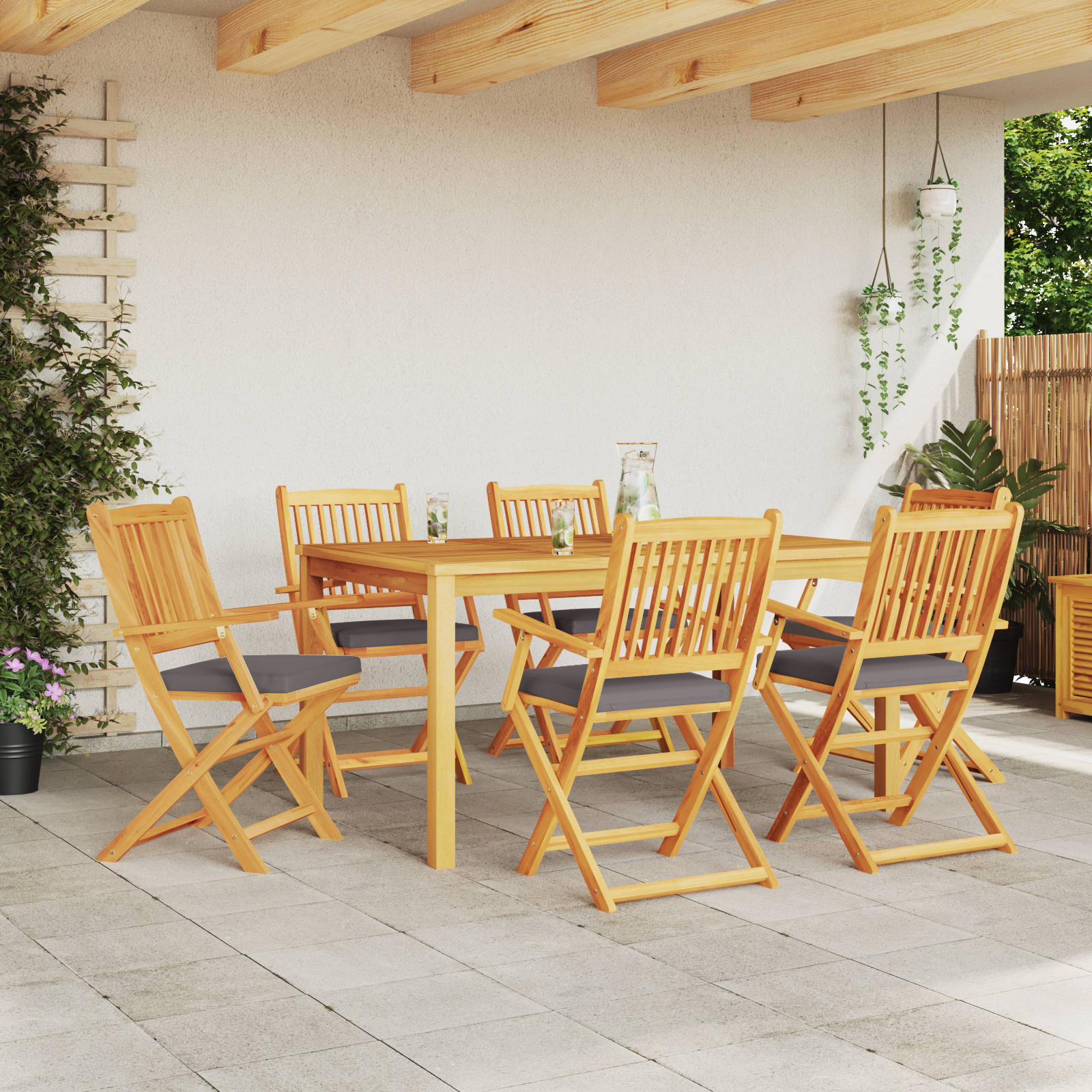 vidaXL Tuinstoelen 6 st inklapbaar grijze kussens massief acaciahout