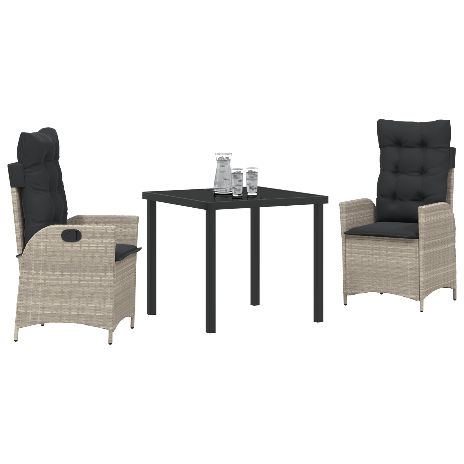 vidaXL 3-delige tuinset met kussens lichtgrijs poly rattan