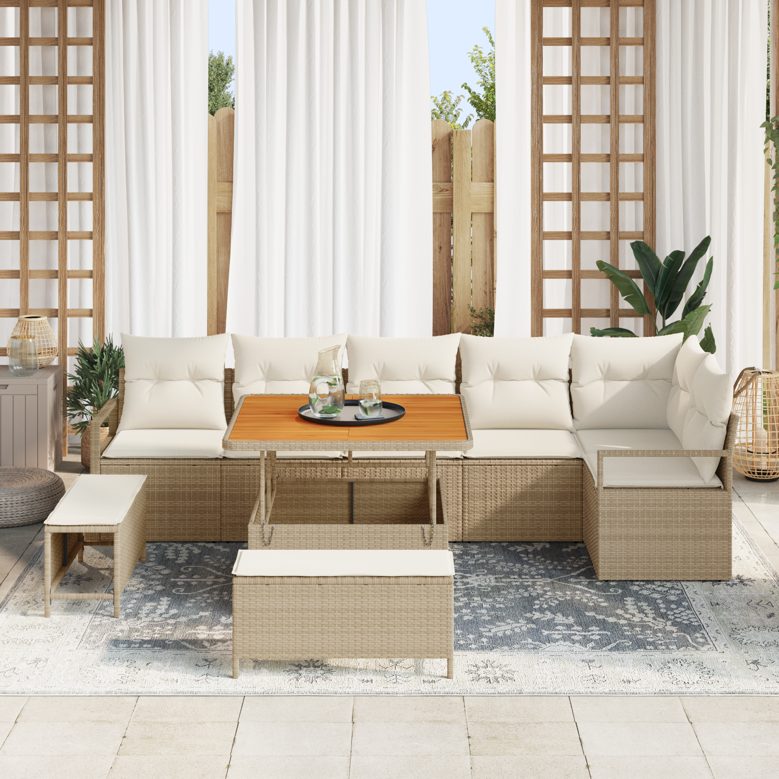 vidaXL 9-delige tuinset met kussens Beige Poly Rattan Acacia