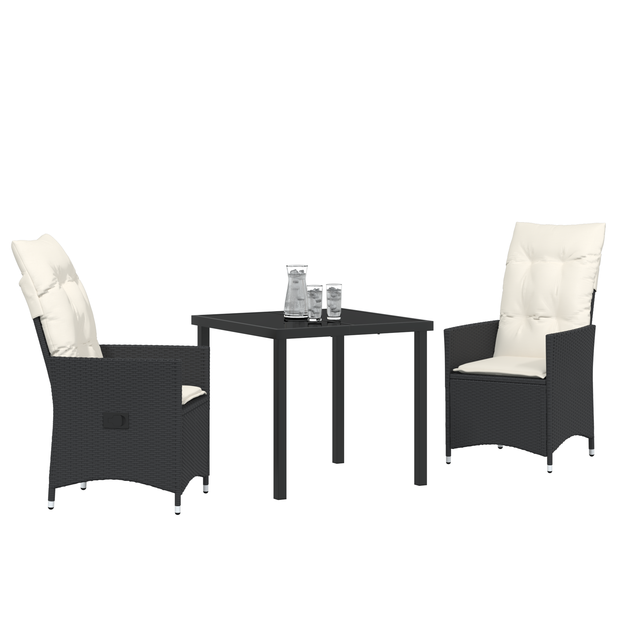 vidaXL 3-delige tuin eetset met kussens zwart poly rattan