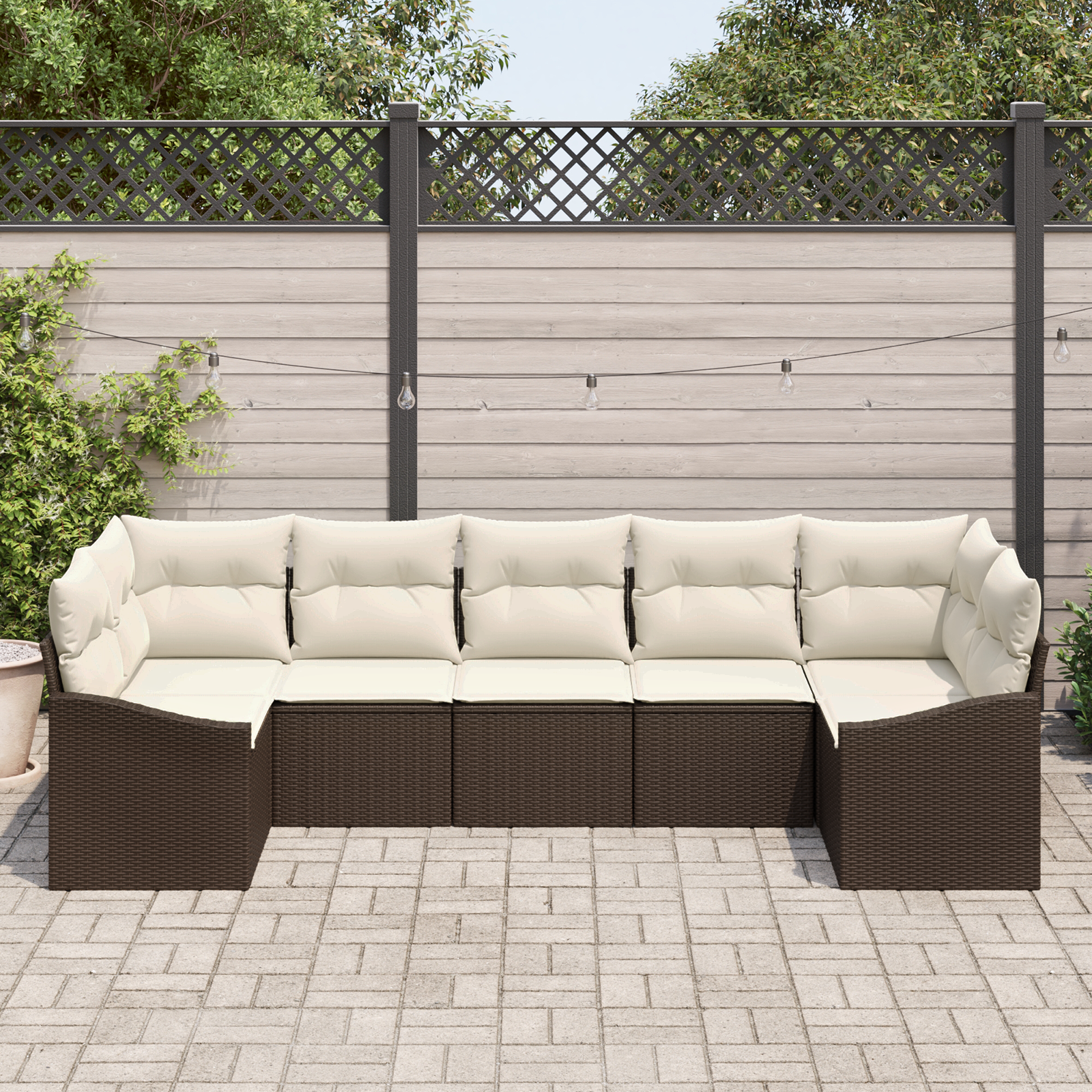 vidaXL 7-delige Tuinbankenset met kussens poly rattan bruin