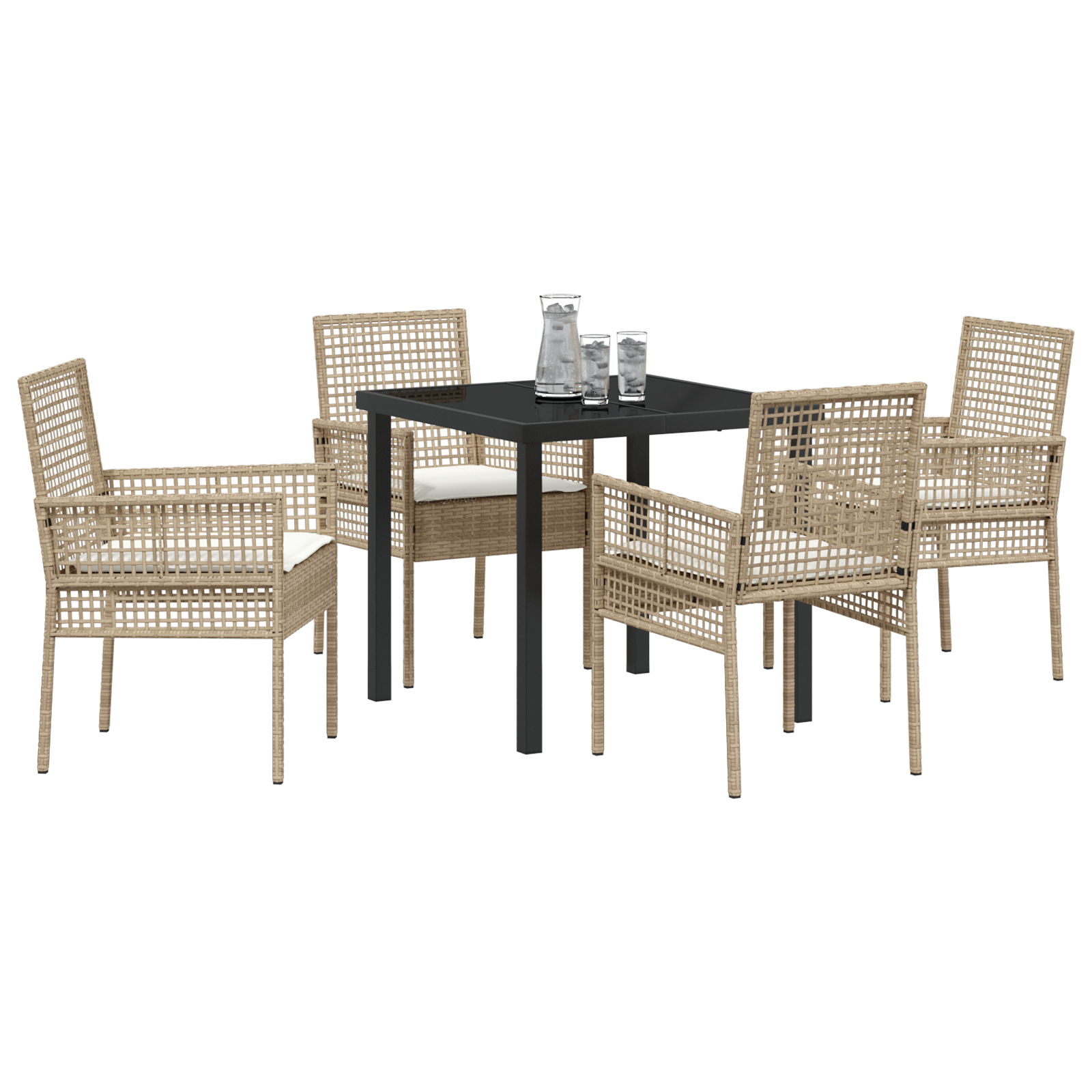 vidaXL 5-delige tuinset met kussens in beige poly rattan