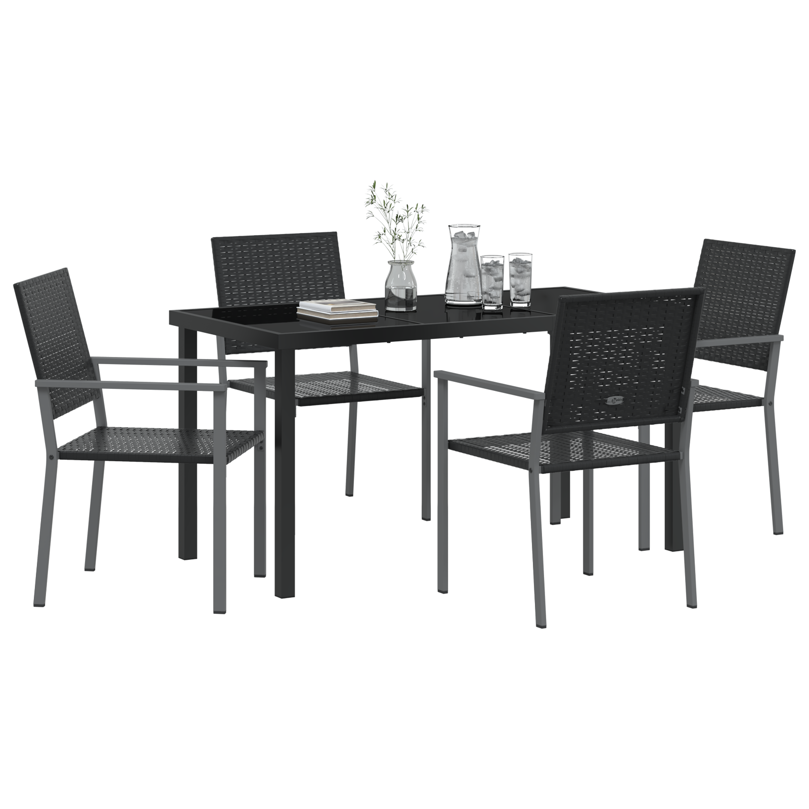 vidaXL 5-delige eetkamer set voor buiten in zwart poly rattan