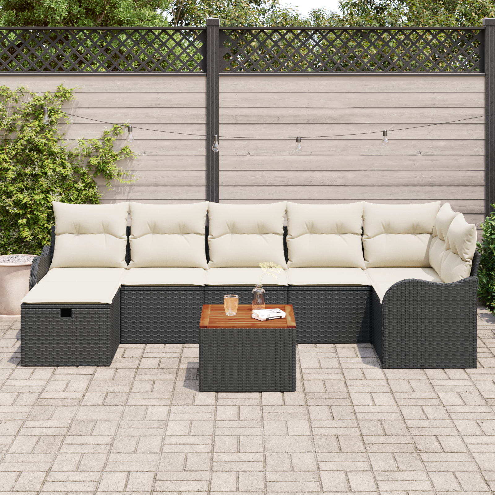 vidaXL 8-delige Tuinbankenset met kussens poly rattan zwart