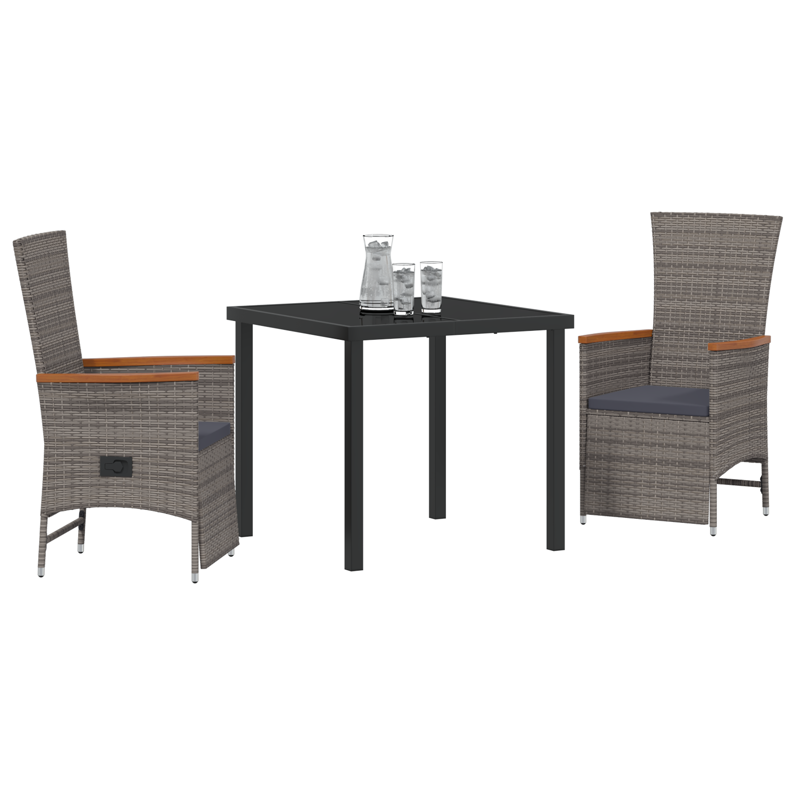 vidaXL 3-delige tuinset met kussens in grijs poly rattan