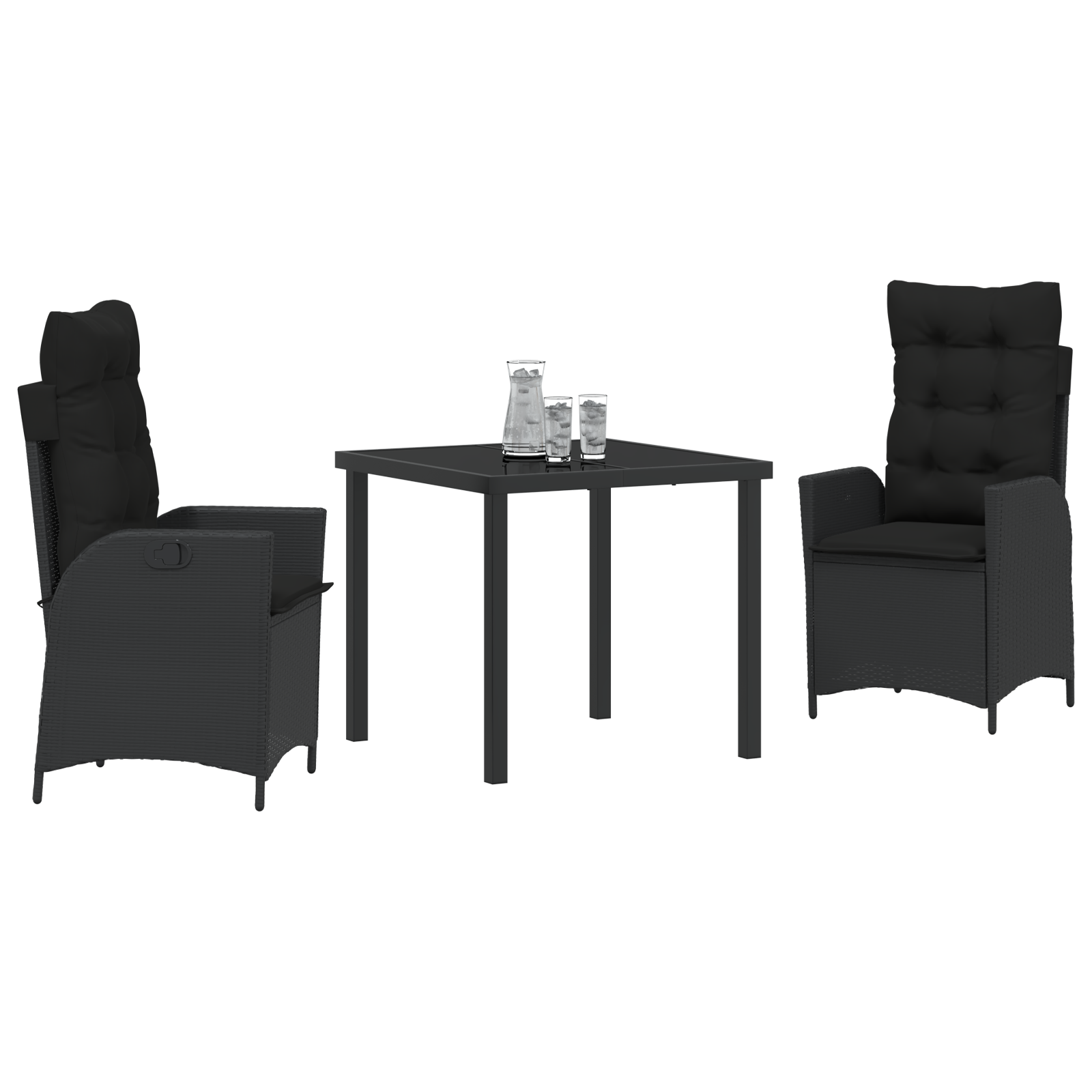 vidaXL 3-delige tuinset met kussens zwart poly rattan