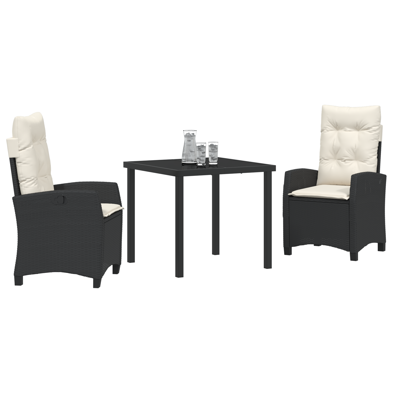 vidaXL 3-delige Tuinset met Kussens Zwart Poly Rattan