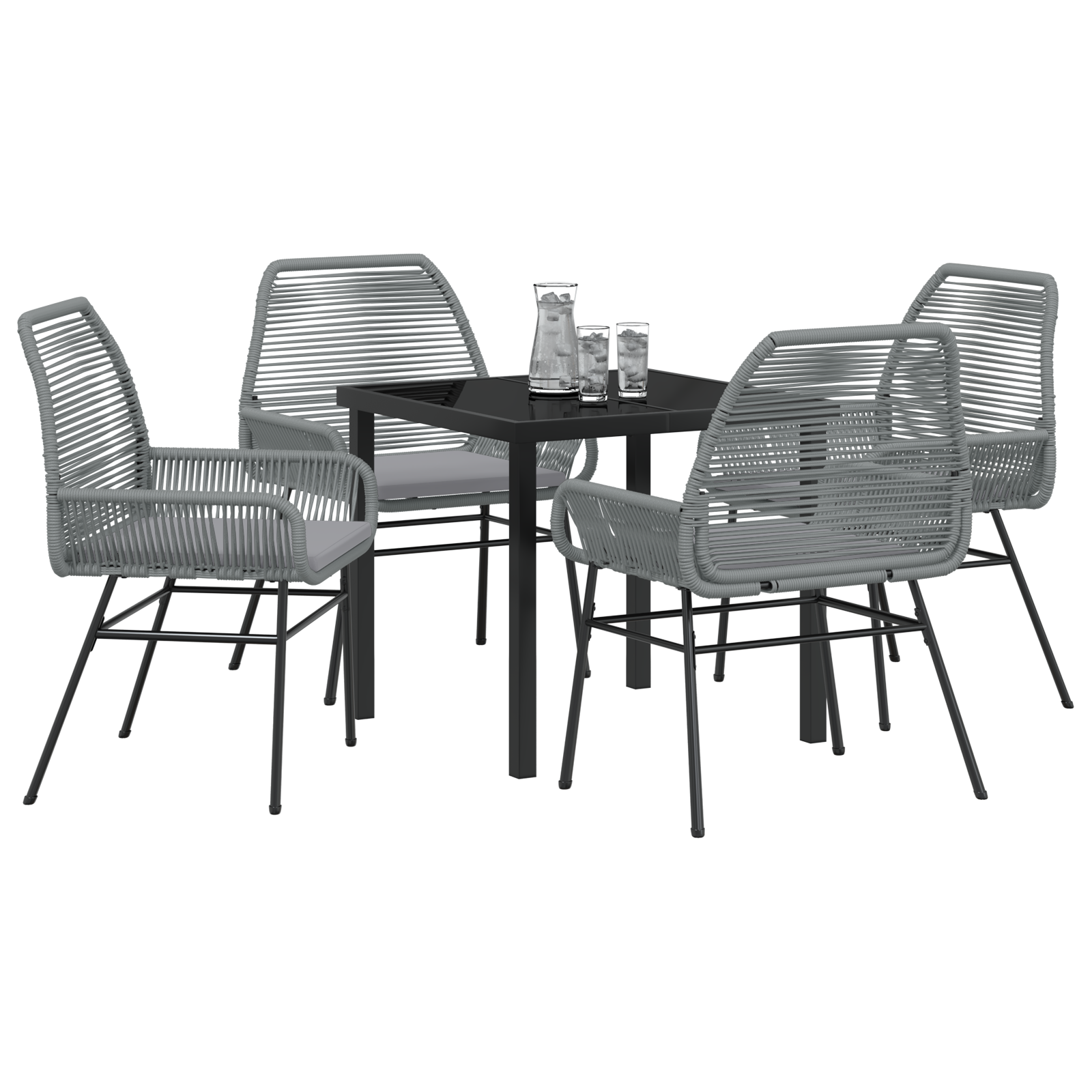 vidaXL 5-delige Tuinset met Kussens Grijs Poly Rattan