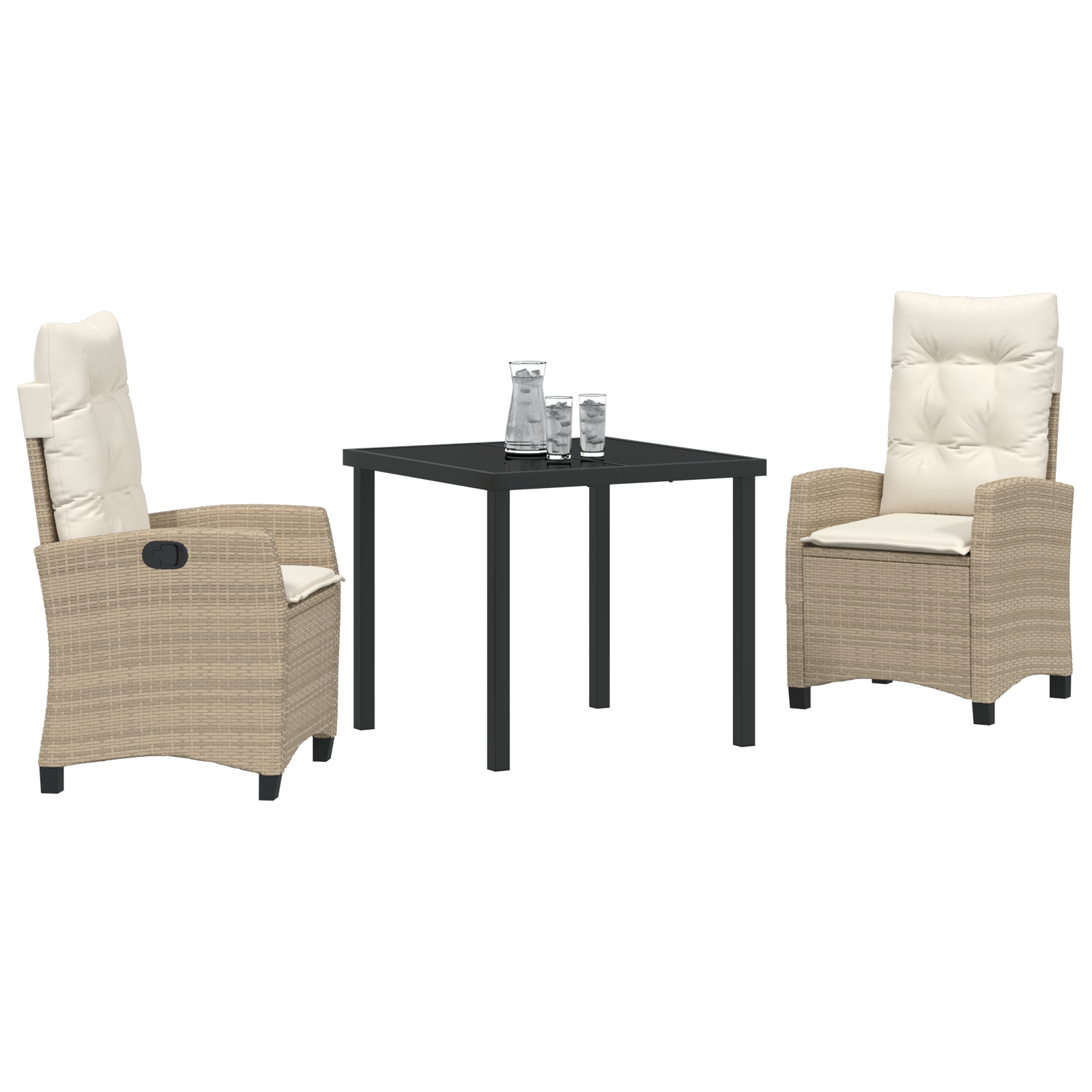 vidaXL 3-Delige Tuin Eetset met Kussens - Beige Poly Rattan
