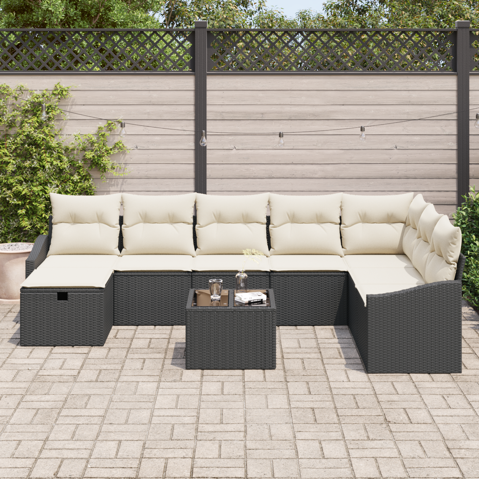 vidaXL 9-delige ligbed set met kussens in zwart poly rattan