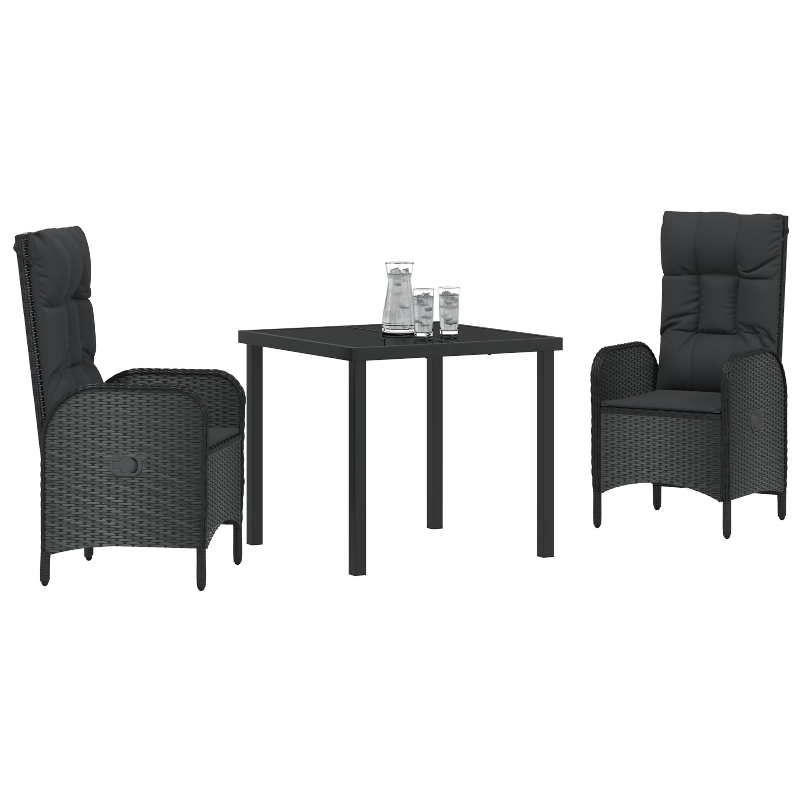 vidaXL 3-delige Tuin Eettafel Set Zwart Poly Rattan