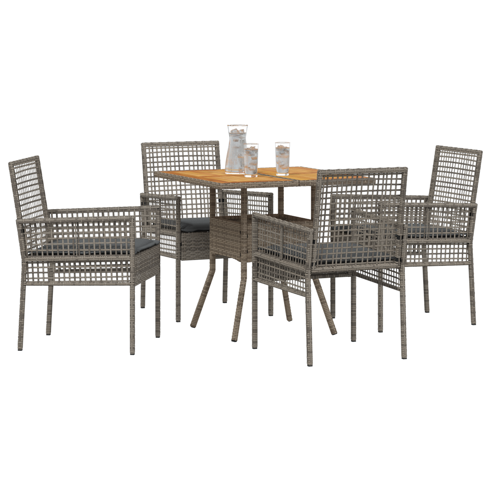 vidaXL 5-delige tuintafelset met kussens Grijs Poly Rattan