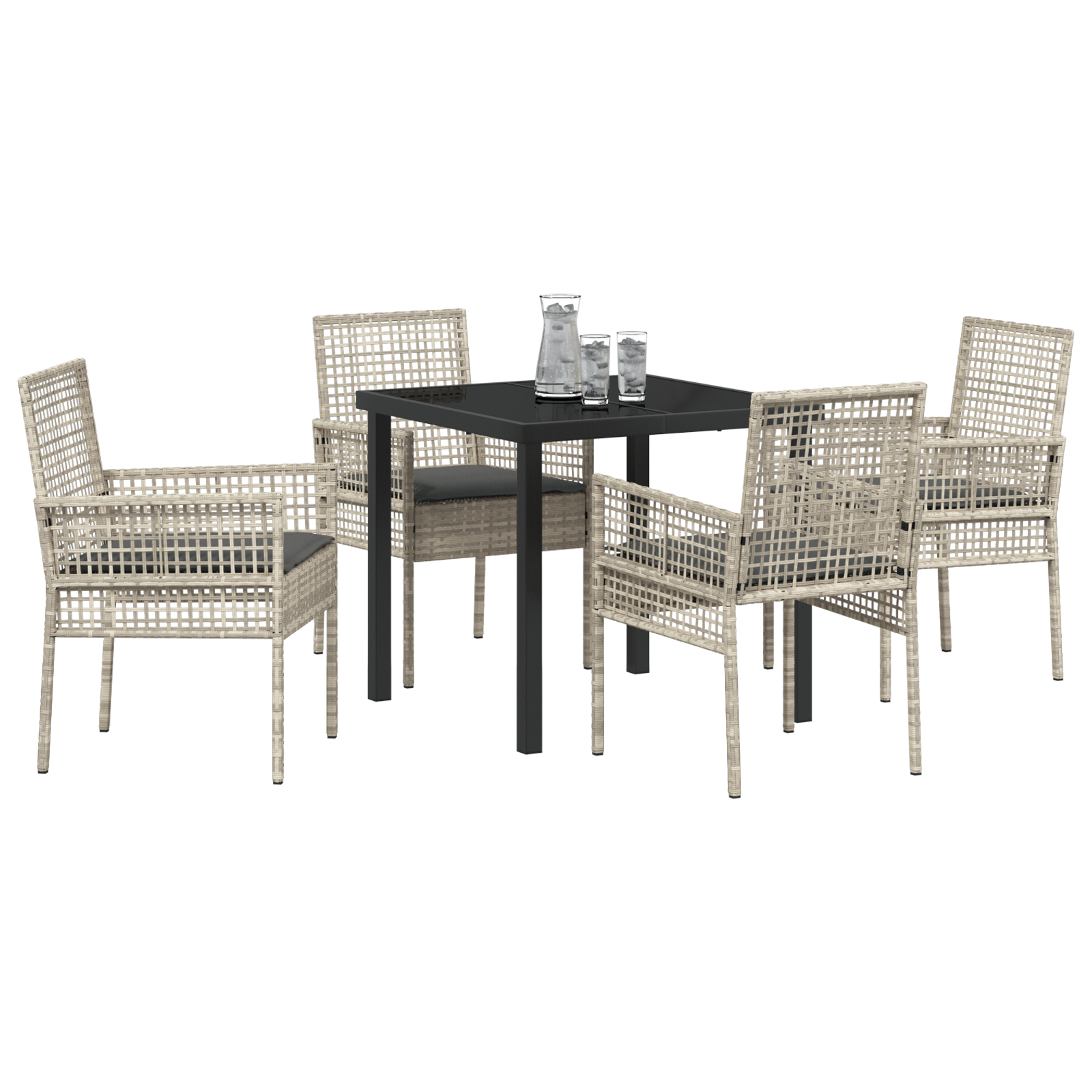 vidaXL 5-delige tuin eetset met kussens lichtgrijs poly rattan