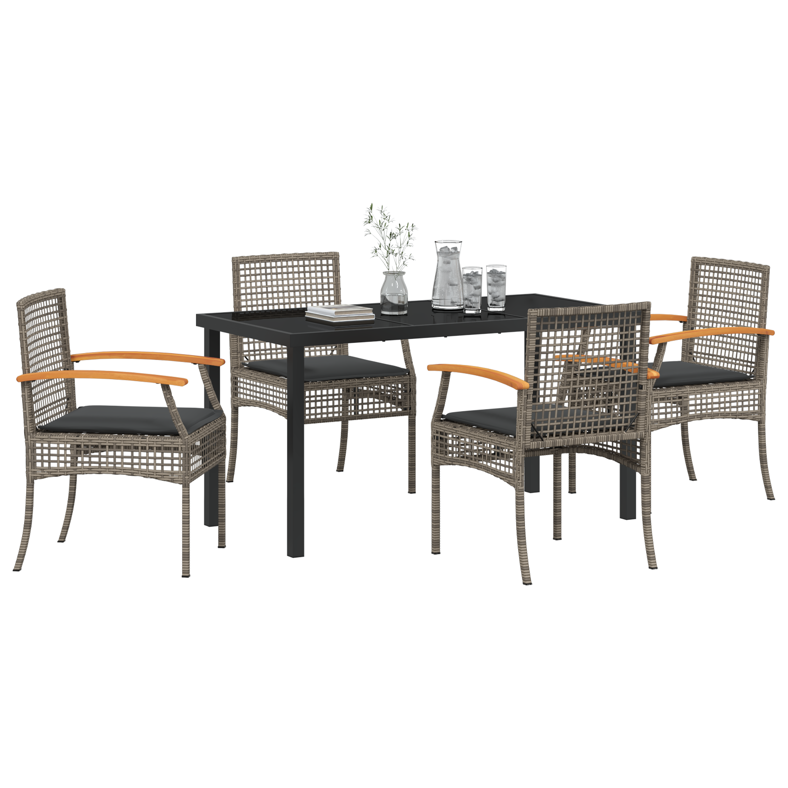 vidaXL 5-delige Tuinset met Kussens Grijze Poly Rattan