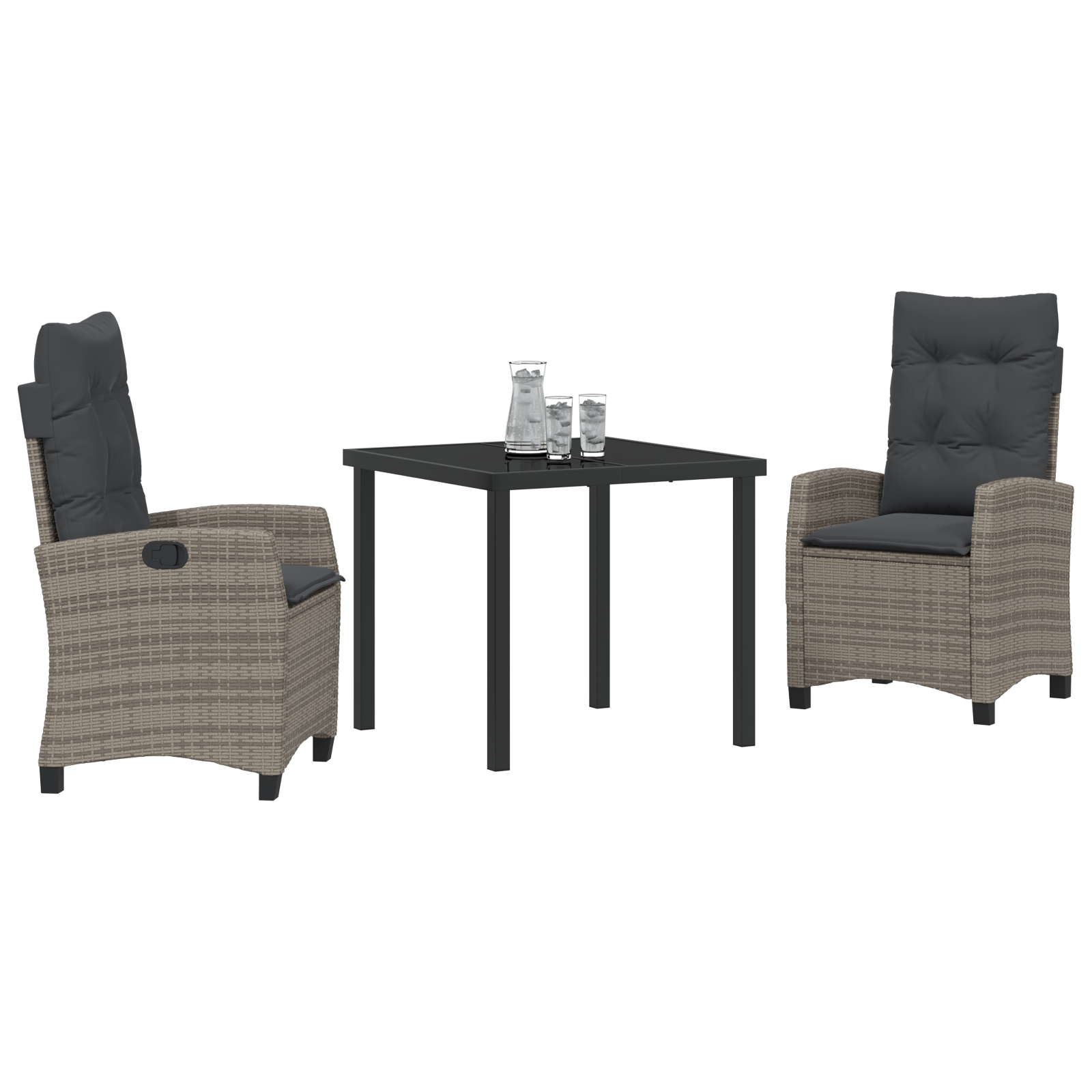 vidaXL 3-Delige Tuin Eetset Met Kussens - Grijs Poly Rattan