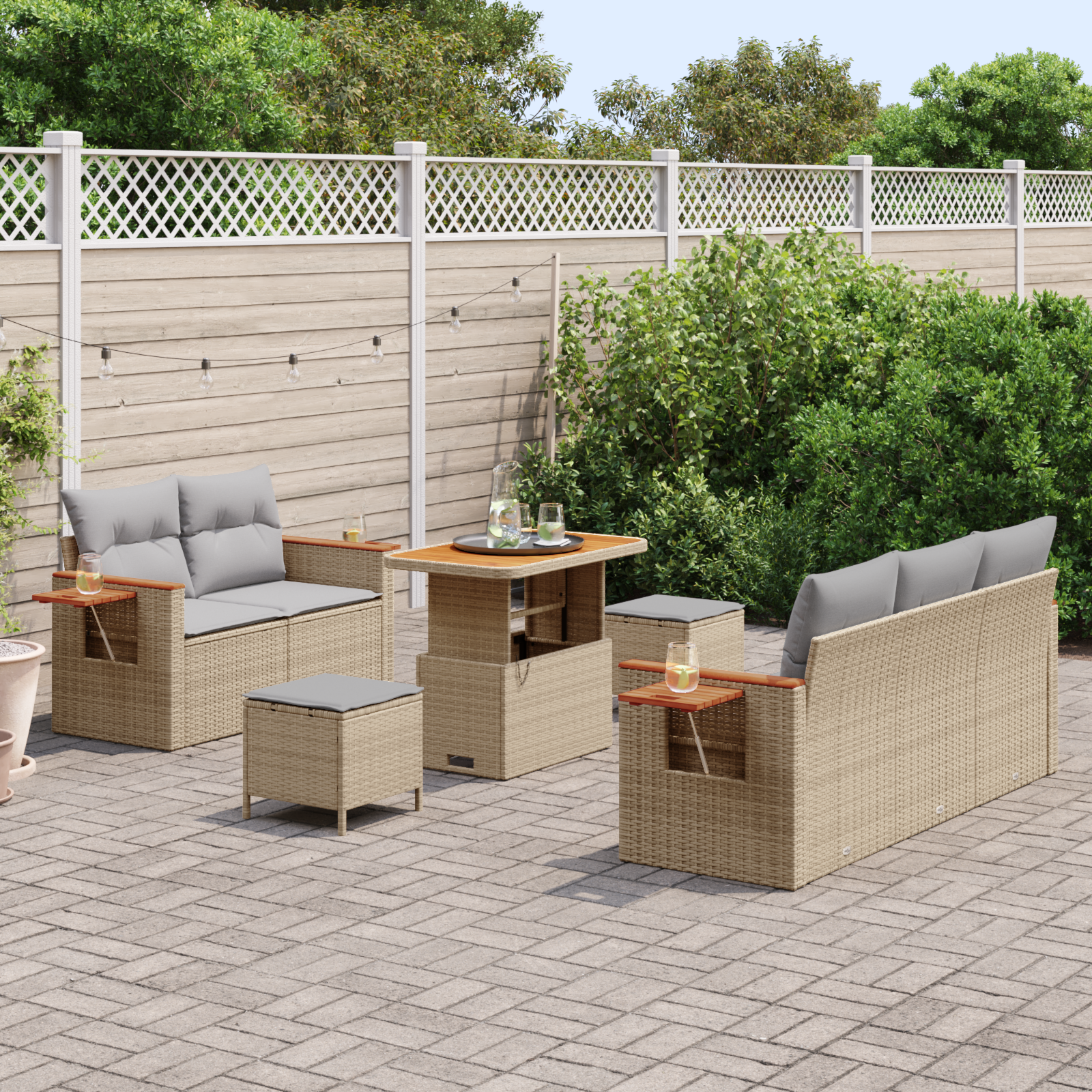 vidaXL 8-delige ligbed set met kussens Beige Poly Rattan Acacia
