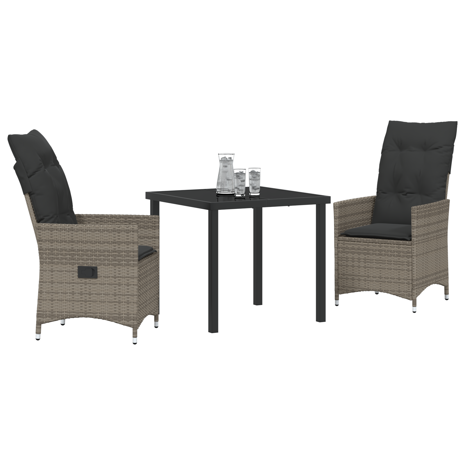 vidaXL 3-delige tuinset met kussens grijs poly rattan