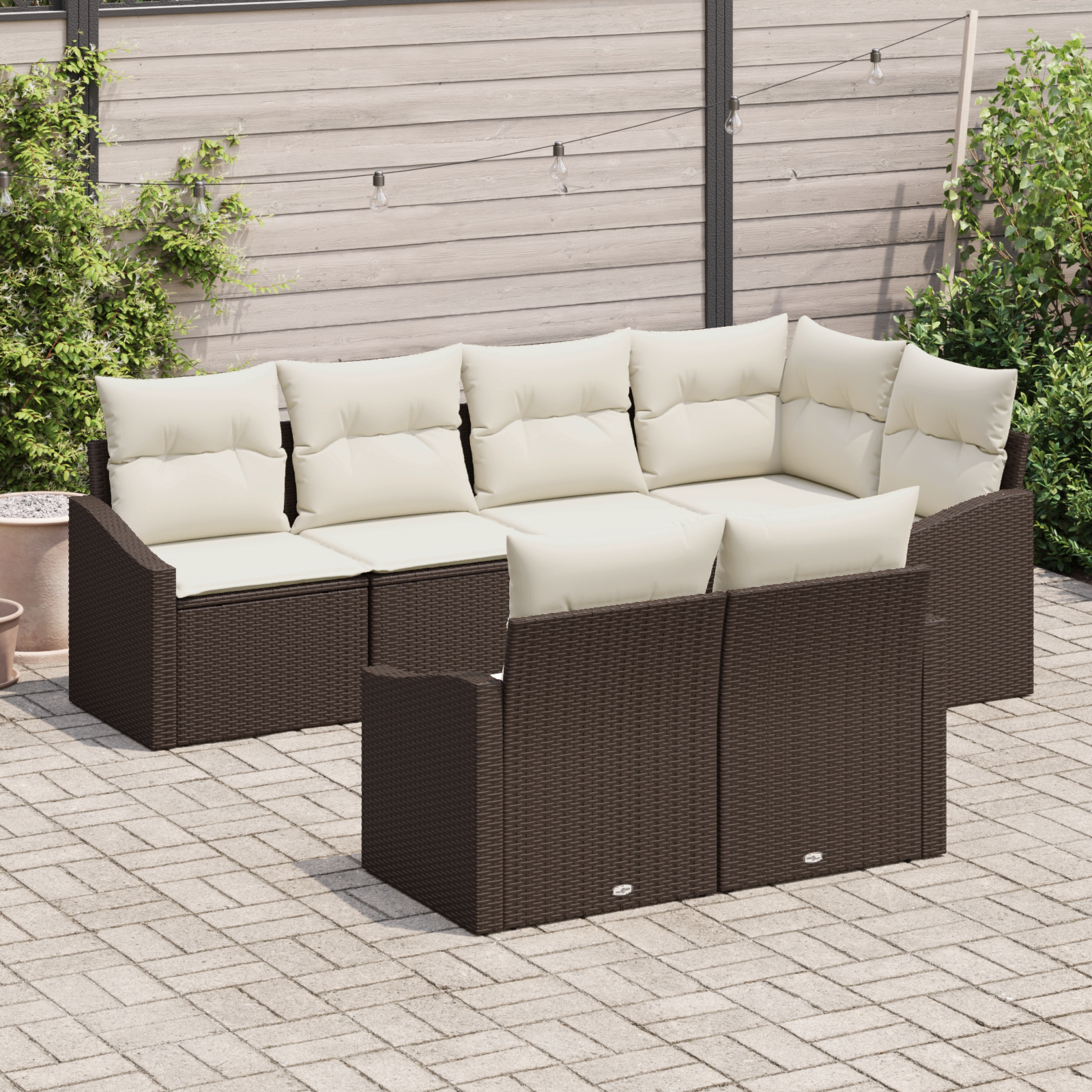 vidaXL 7-delige Tuinbankenset met kussens poly rattan bruin