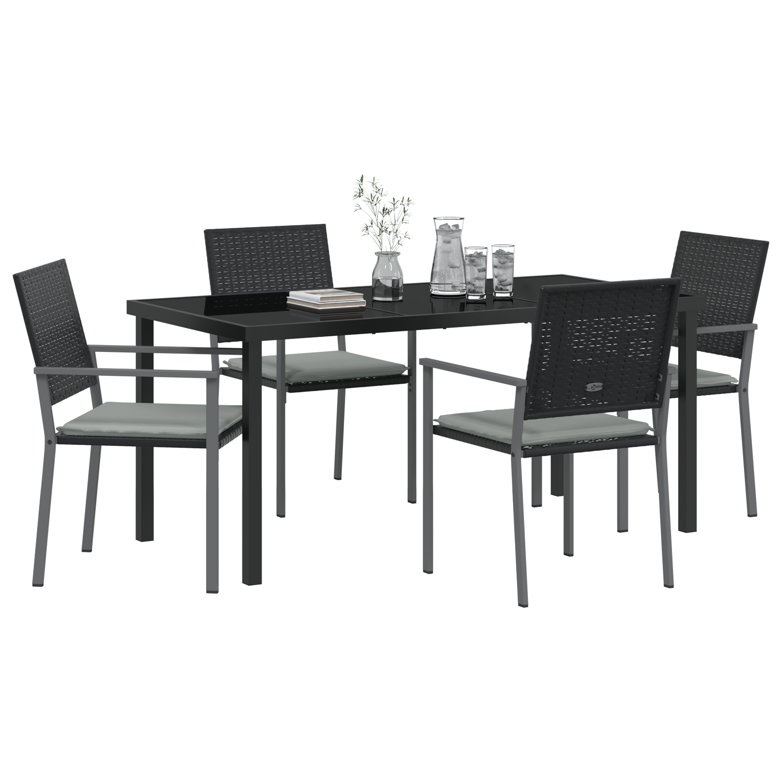 vidaXL 5-delige tuin eetset met kussens zwart poly rattan