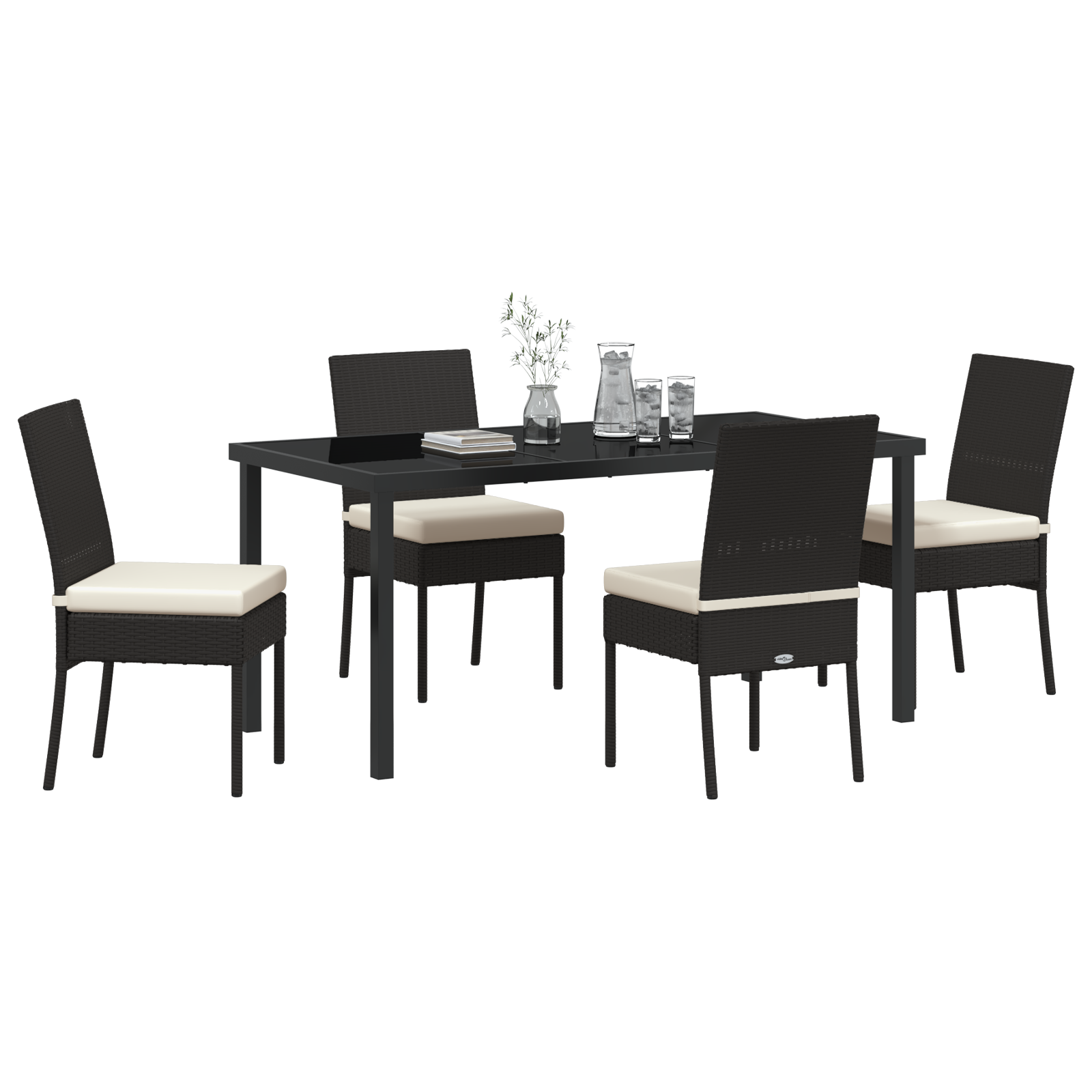 vidaXL 5-delige Tuin Eettafelset Zwart Poly Rattan