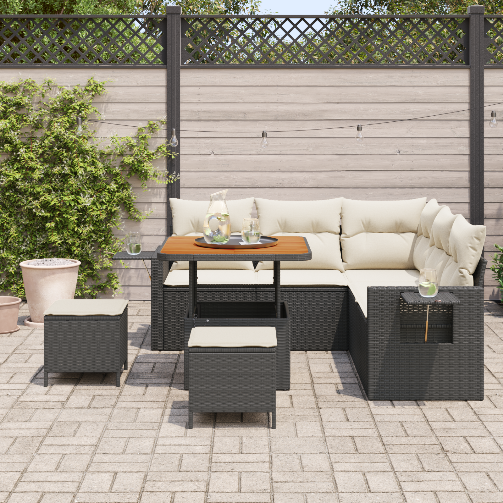 vidaXL 8-delige Tuinbankenset met kussens poly rattan acacia zwart