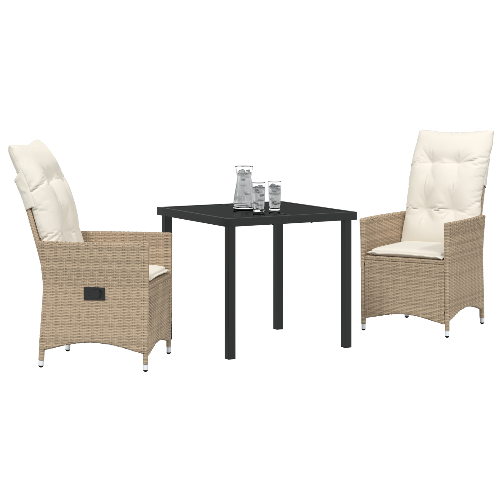vidaXL 3-delige tuinset met kussens in beige poly rattan