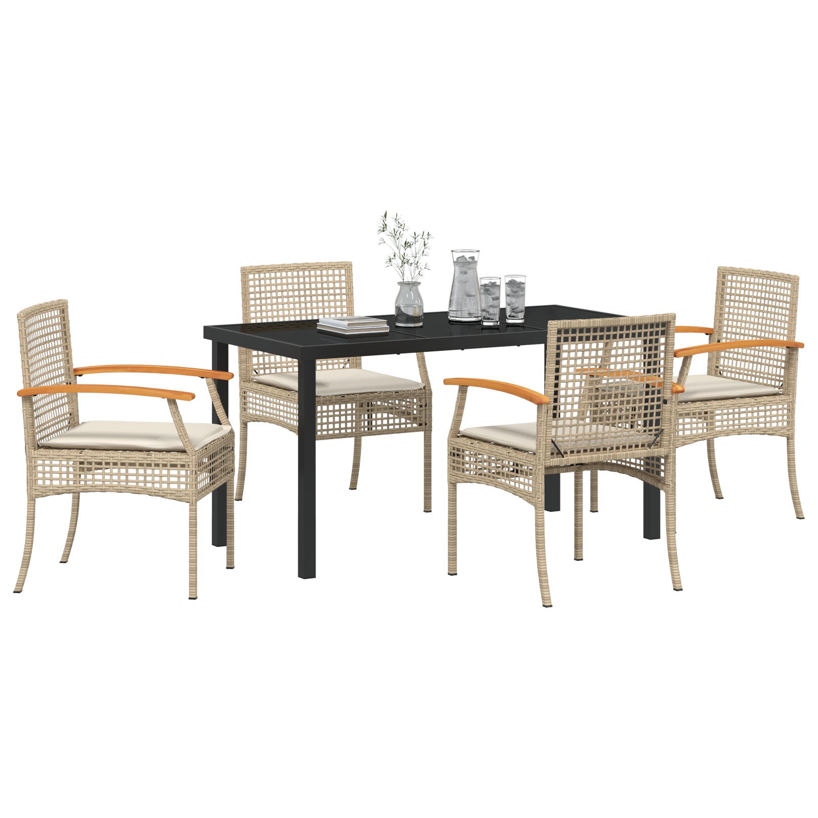 vidaXL 5-delige Tuin Eetset met Kussens Beige Poly Rattan