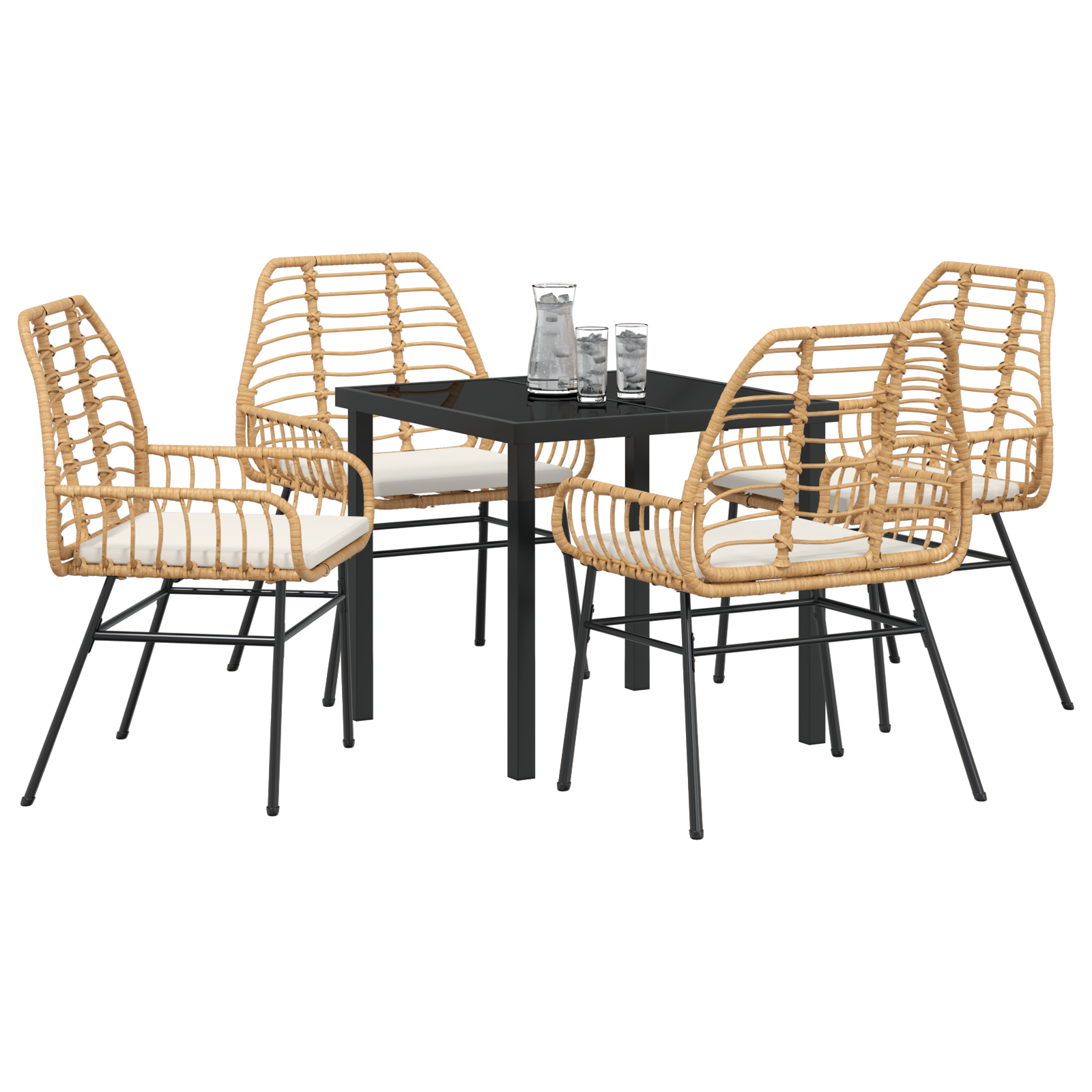 vidaXL 5-delige tuinset met kussens, bruin poly rattan