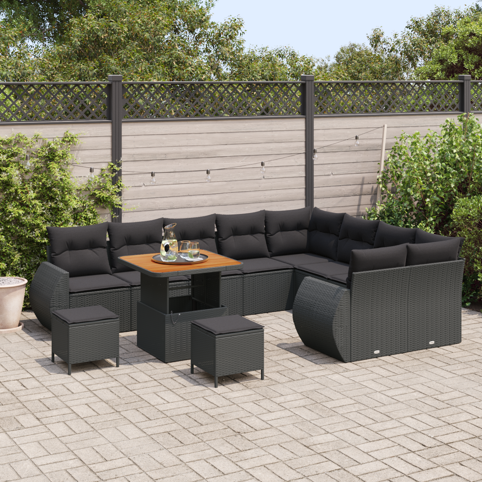 vidaXL 12-delige tuinsofaset met kussens zwart poly rattan acacia