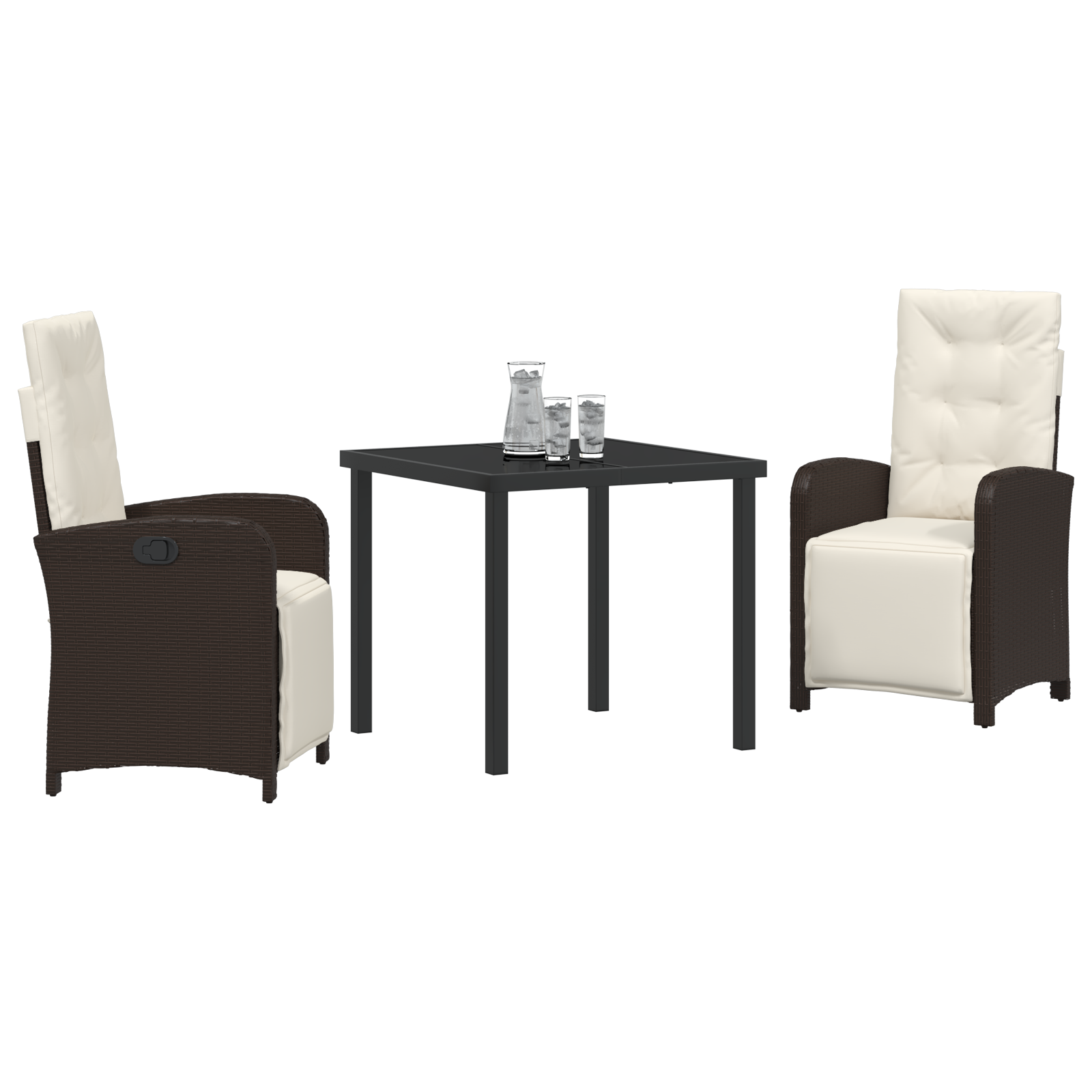 vidaXL 3-delige tuinset met kussens bruin poly rattan