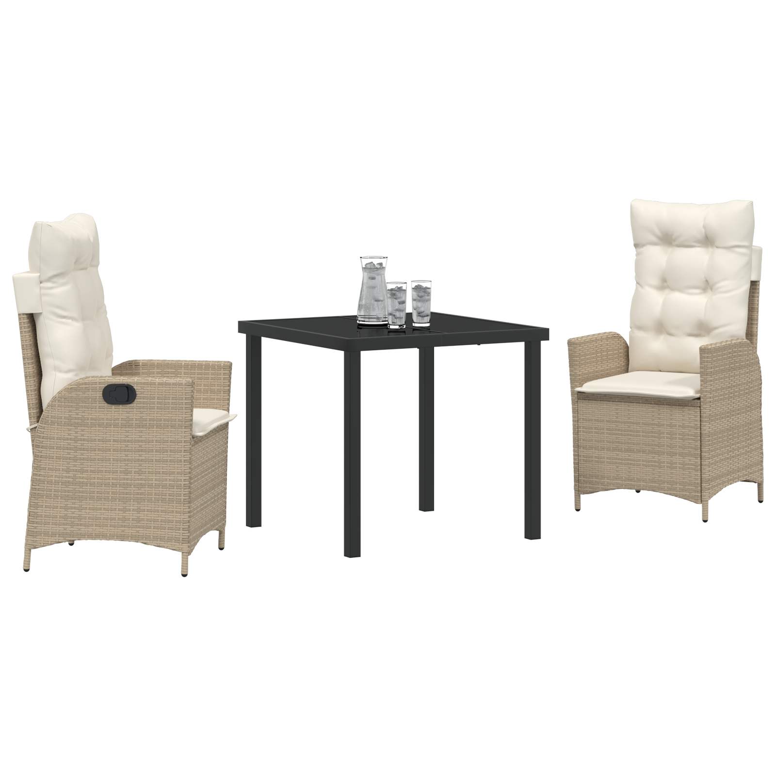 vidaXL 3-delige tuin eetset met kussens in beige van poly rattan
