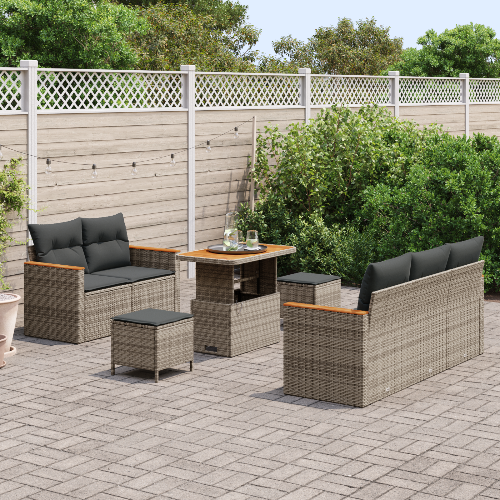 vidaXL 8-delige tuinset met kussens in grijs poly rattan en acacia