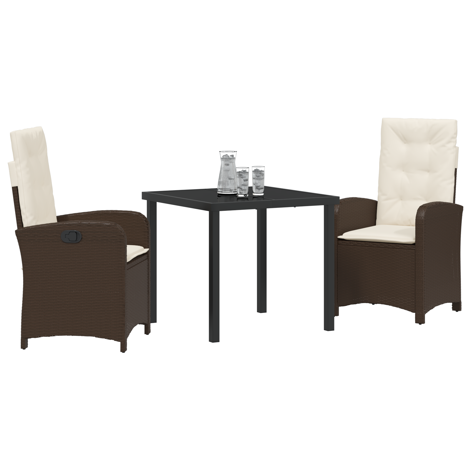 vidaXL 3-delige Tuin Eetset met Kussens - Bruin Poly Rattan