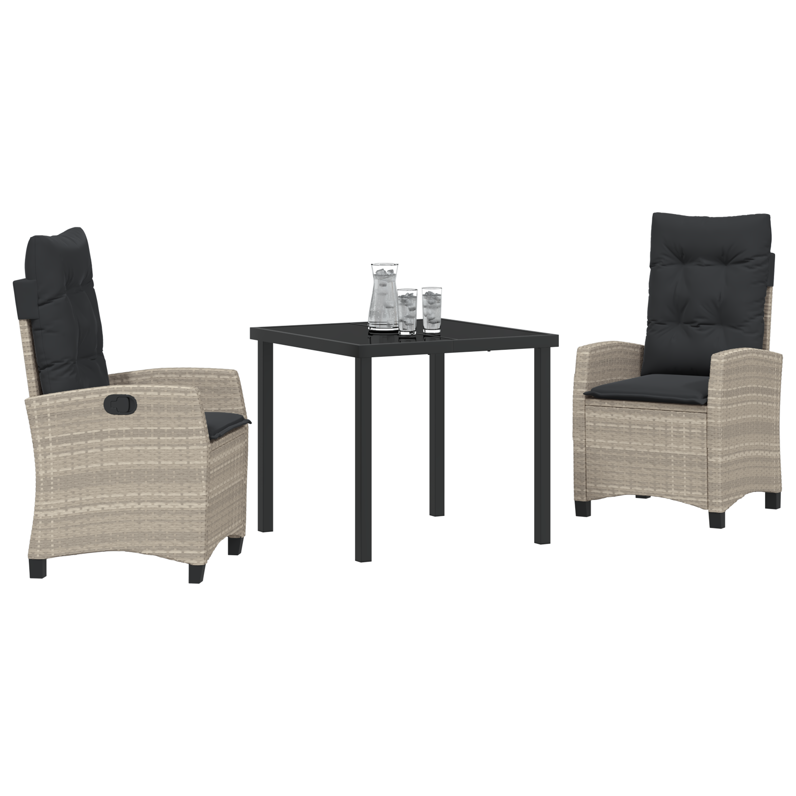 vidaXL 3-delige Tuindining Set met Kussens - Lichtgrijs Poly Rattan