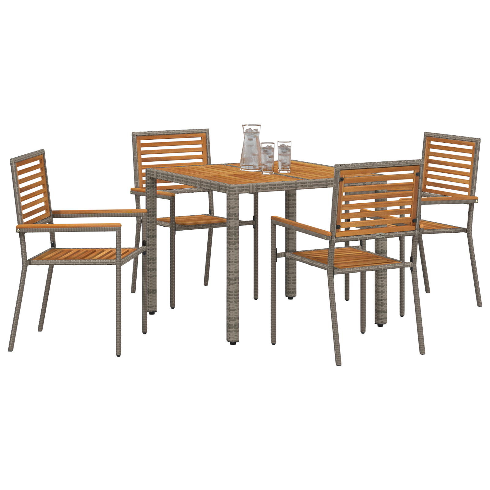 vidaXL 5-delige Tuin Eetset Grijs Poly Rattan Acacia