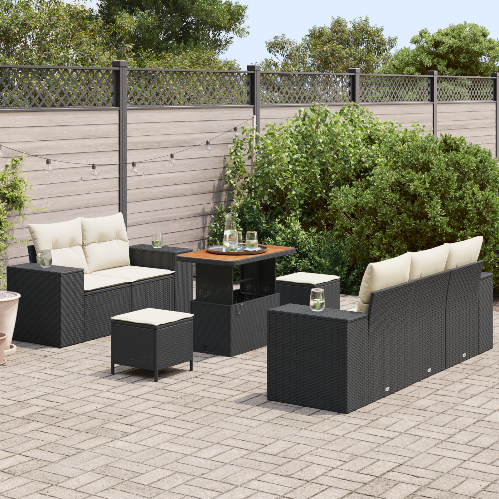 vidaXL 8-delige Tuinbankenset met kussens poly rattan acacia zwart