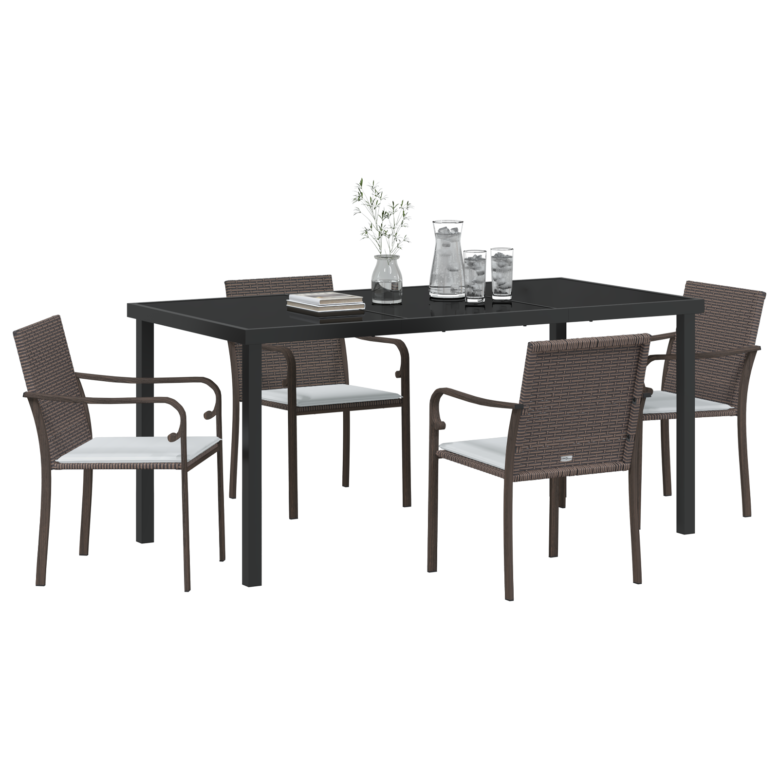 vidaXL 5-delige Tuinset met Kussens - Bruin Poly Rattan