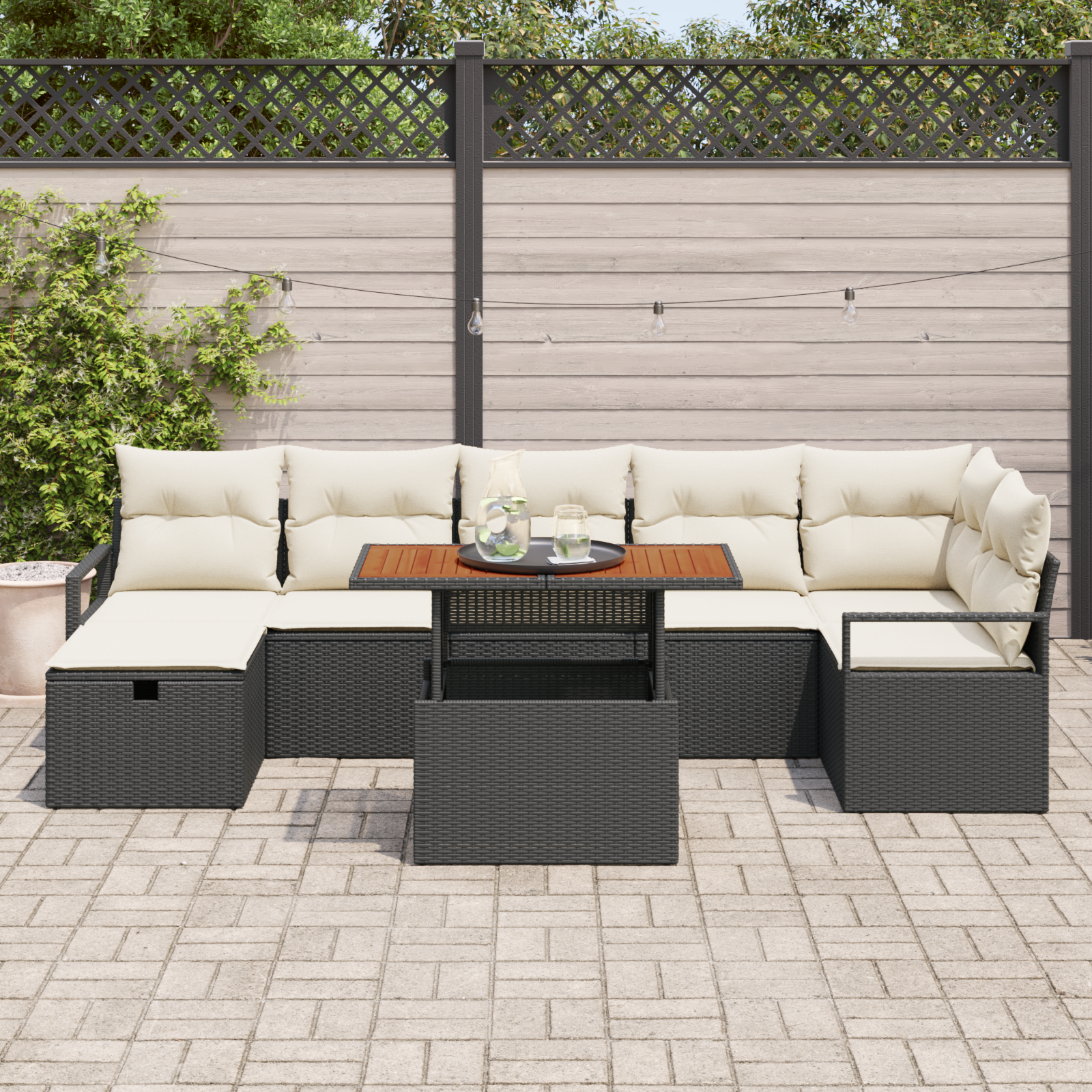 vidaXL 8-delige tuinset met kussens in zwart poly rattan