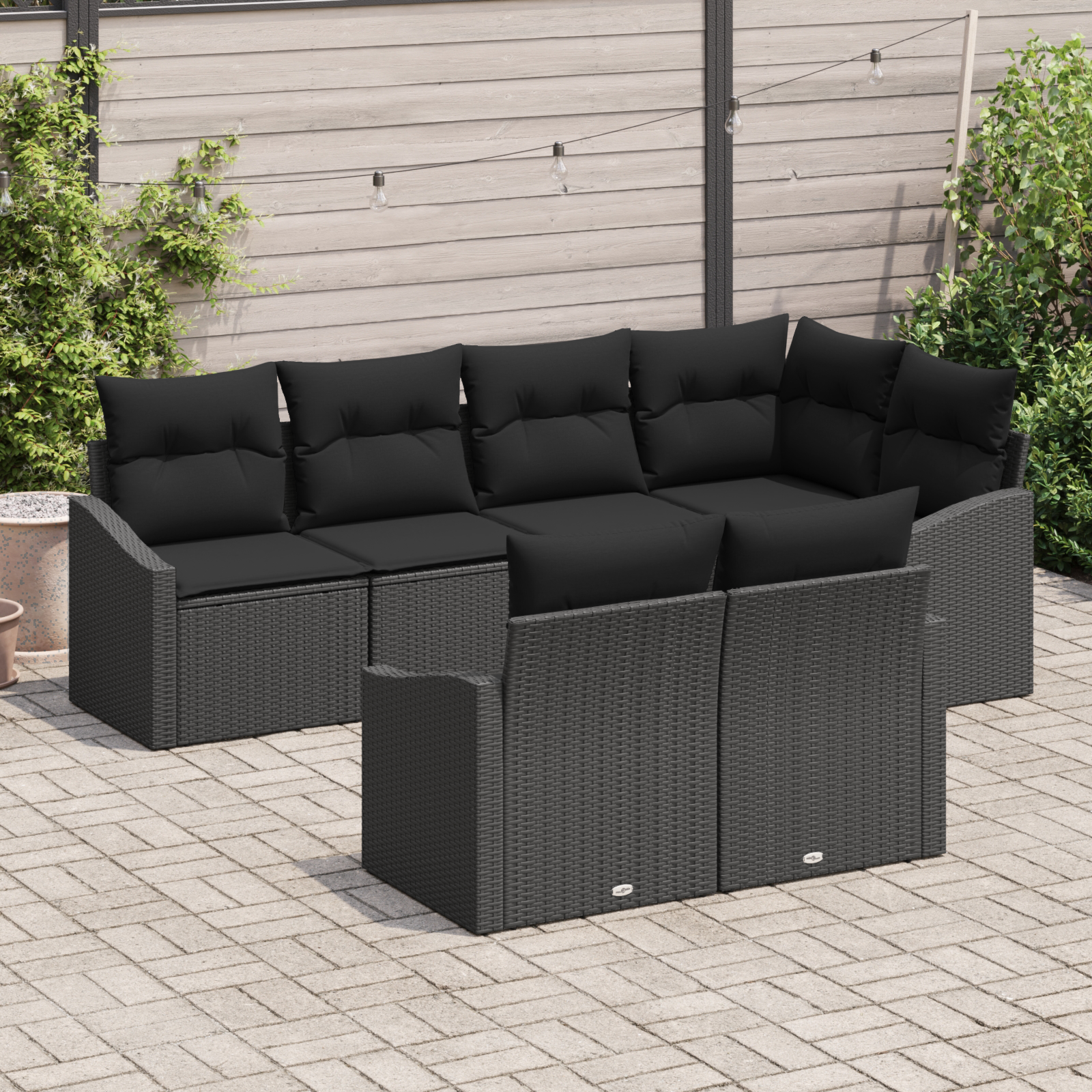 vidaXL 7-delige Tuinbankenset met kussens poly rattan zwart