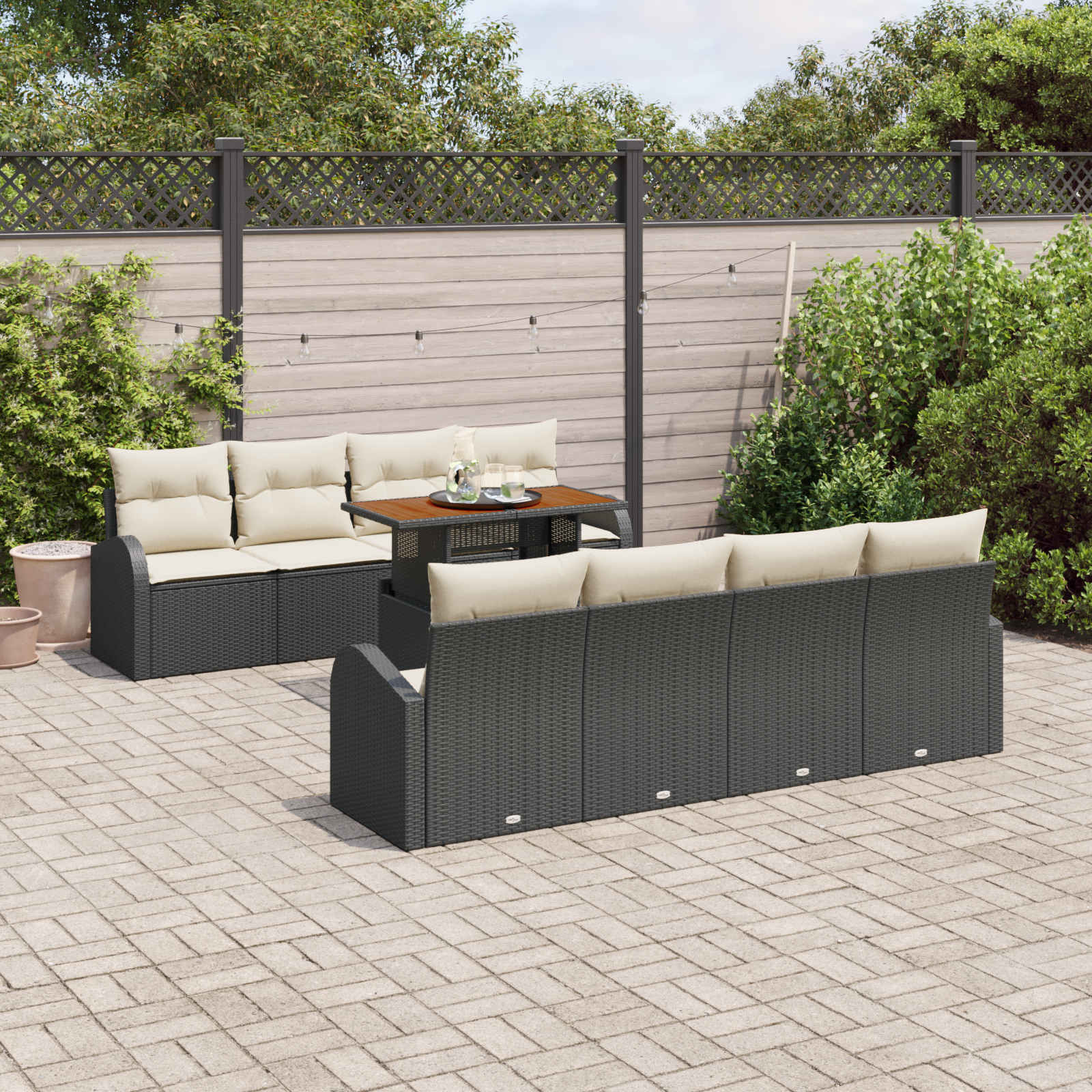 vidaXL 9-delige Tuinbankenset met kussens poly rattan zwart