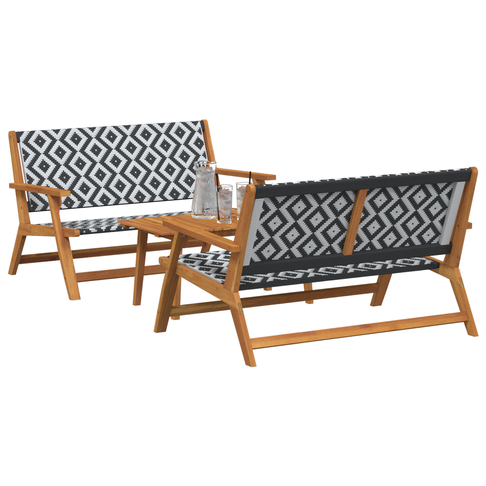 vidaXL Ligbedden met Tafel, 3-delige Set, Zwart en Wit, Massief Acaciahout