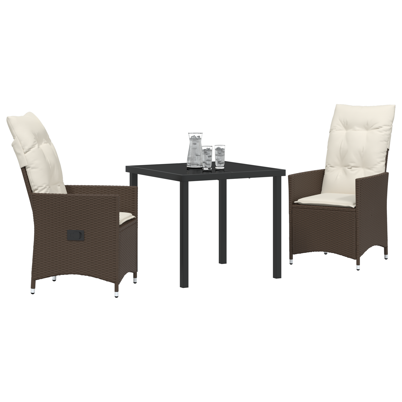 vidaXL 3-delige tuin eettafelset met kussens bruin poly rattan