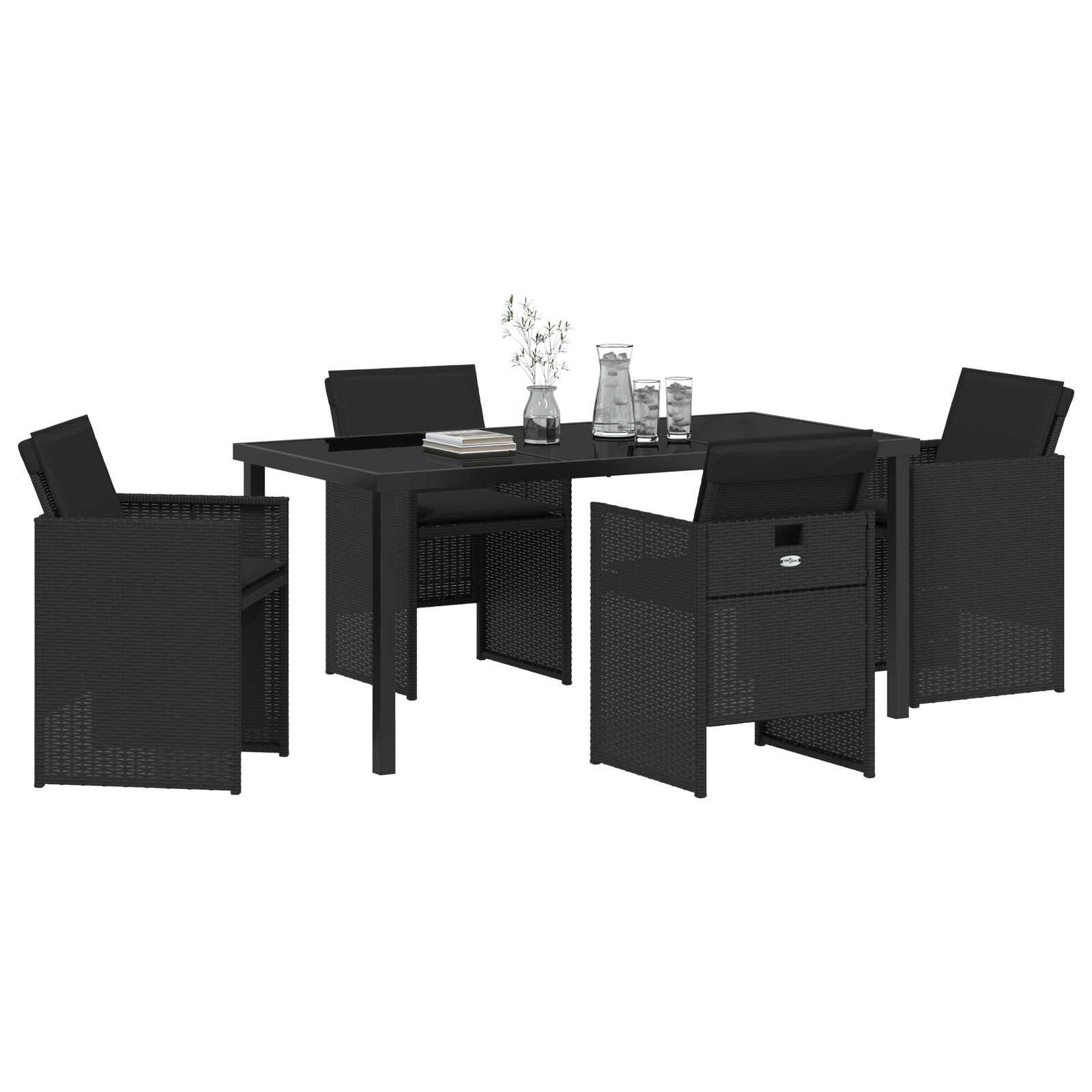 vidaXL 5-delige tuinset met kussens zwart poly rattan