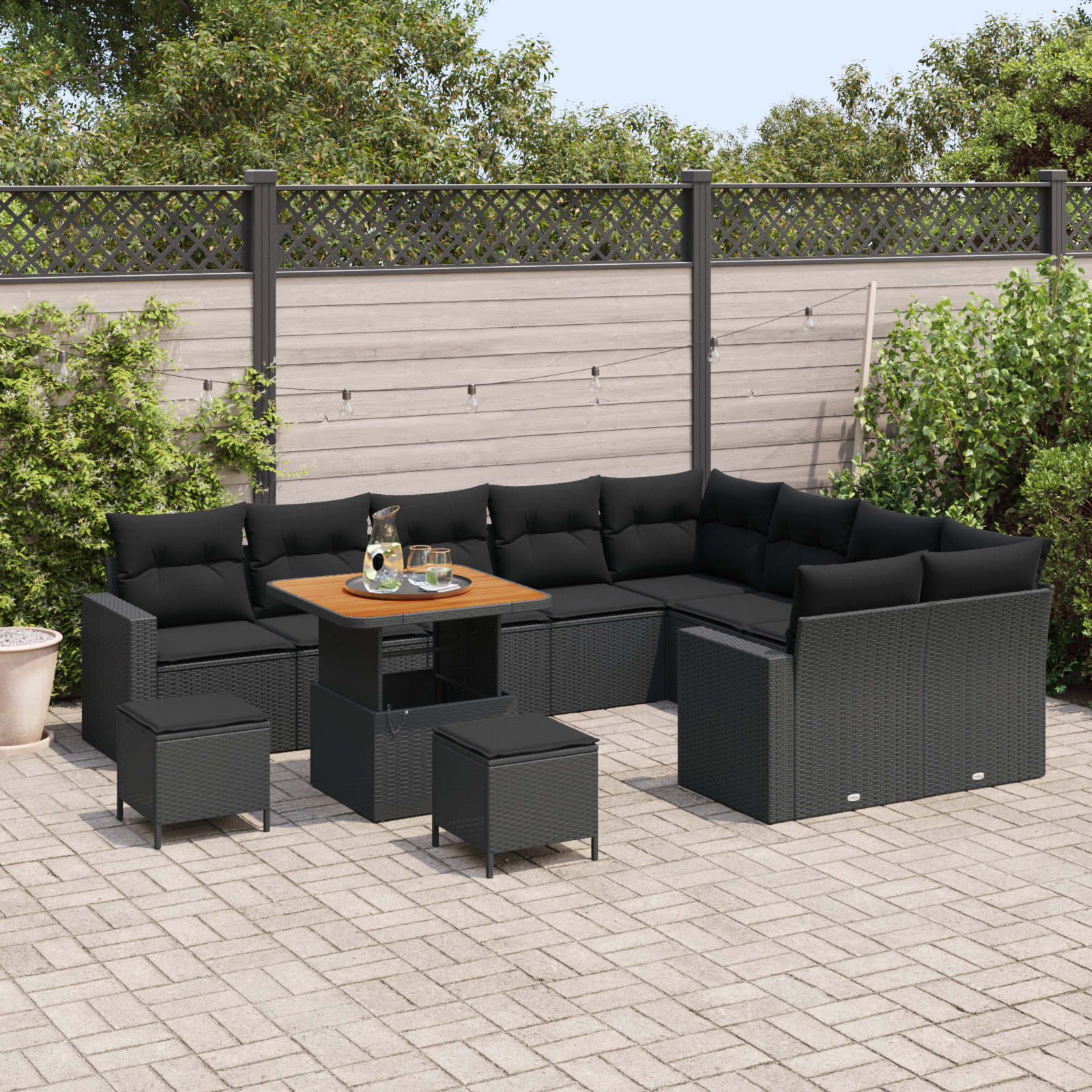 vidaXL 12-delige Tuinbankenset met kussens poly rattan acacia zwart