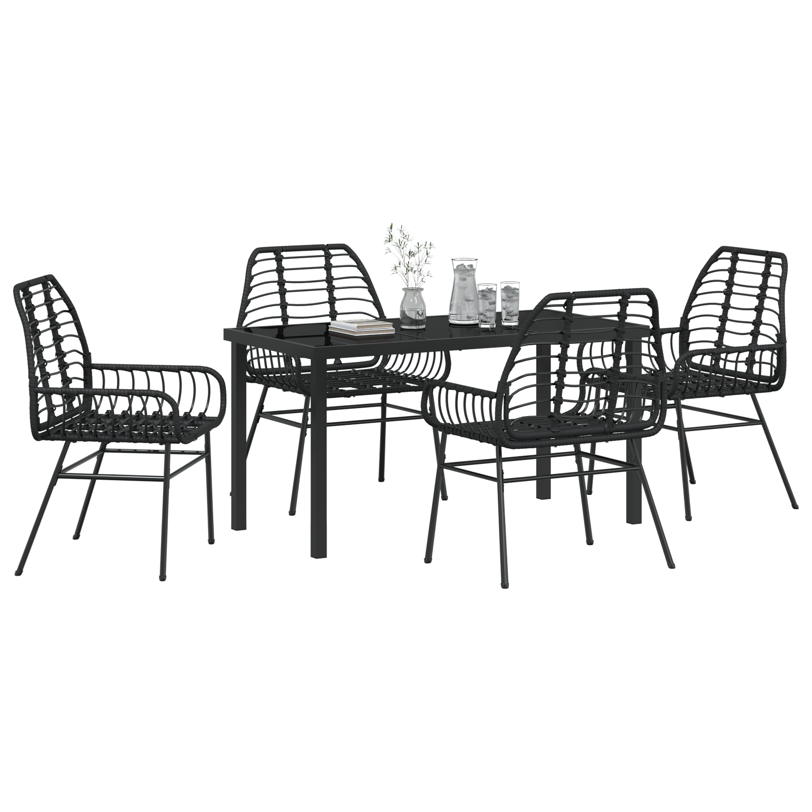 vidaXL 5-delige Tuin Eetset Zwart Poly Rattan