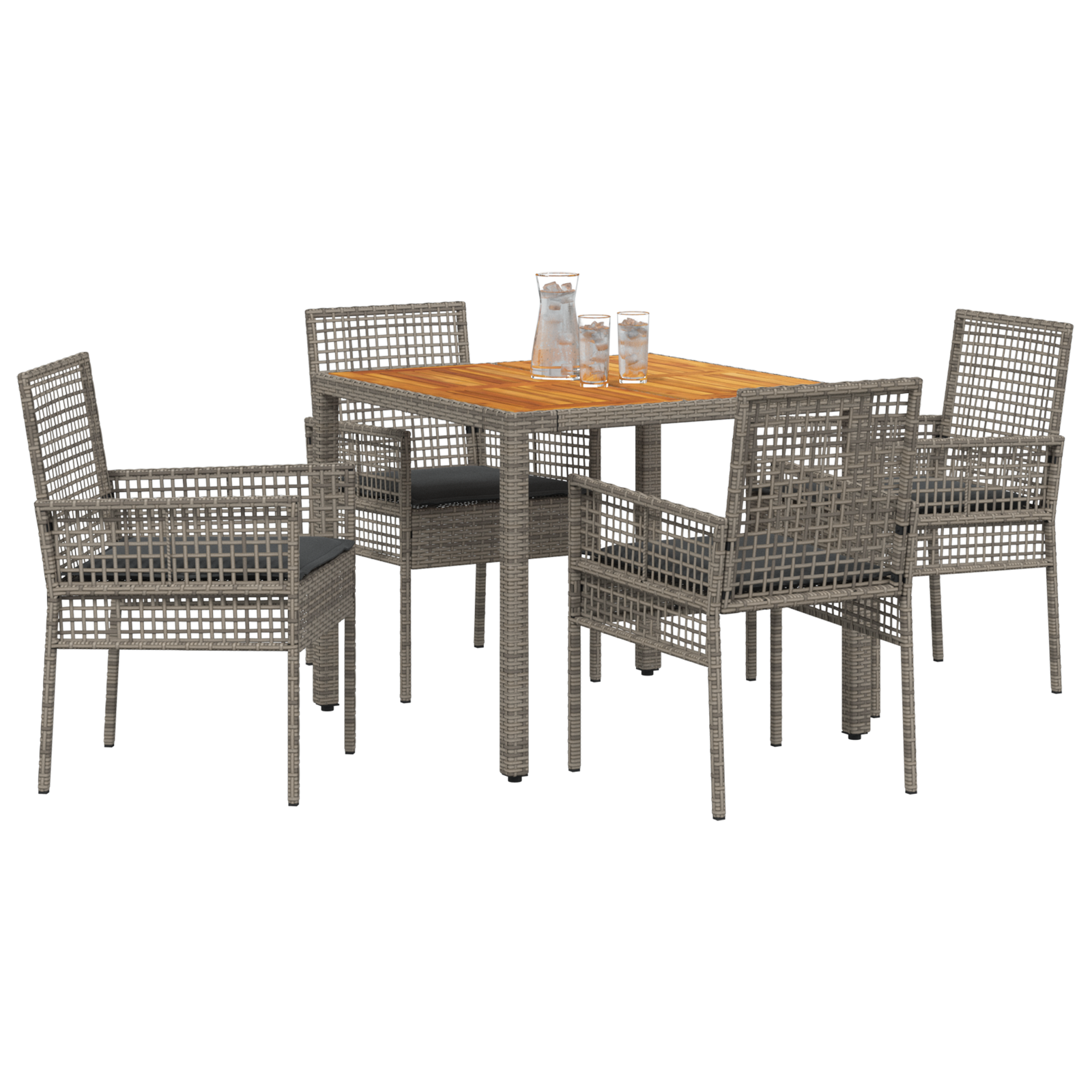 vidaXL 5-delige tuinset met kussens grijs poly rattan