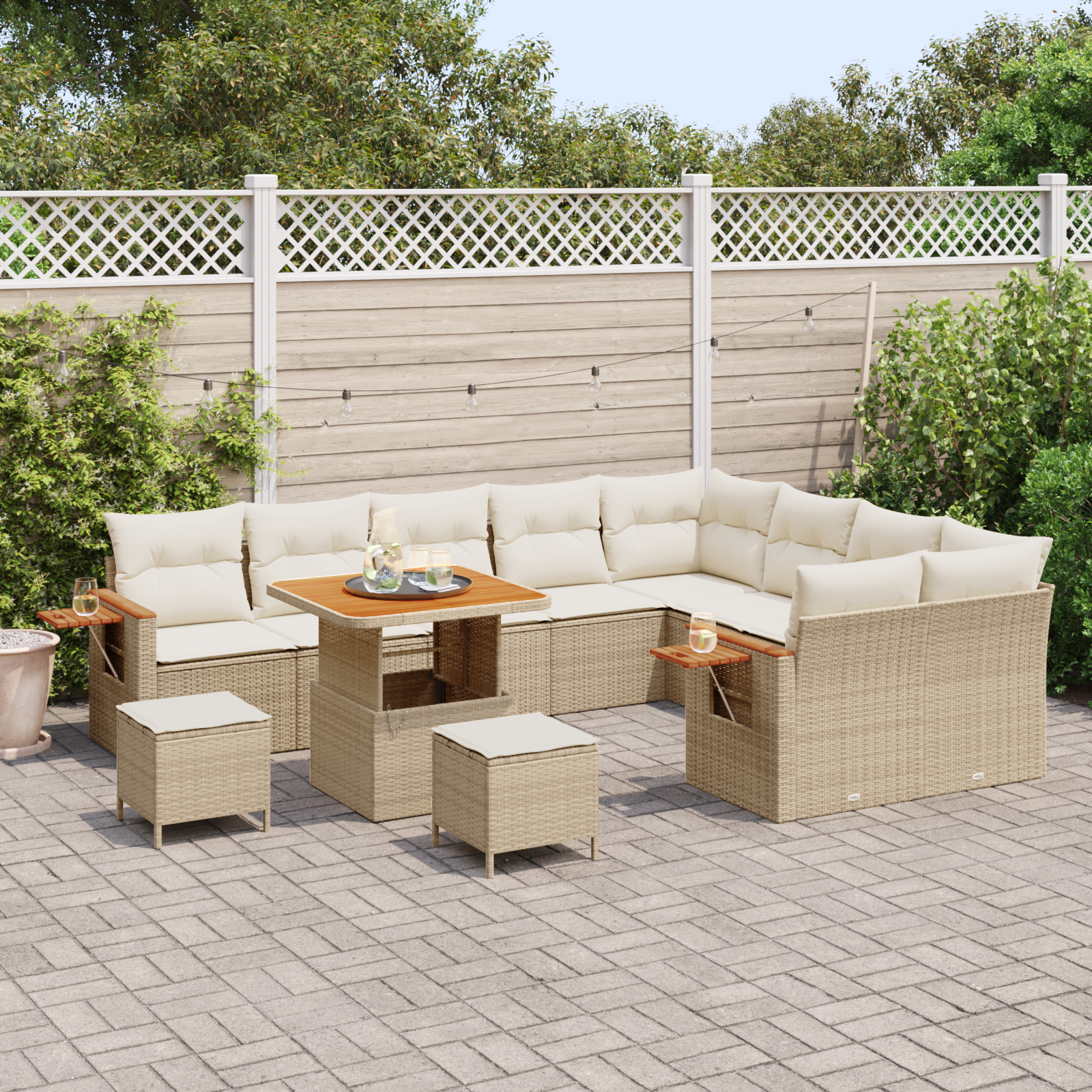 vidaXL 12-delige Tuinbankenset met kussens poly rattan beige