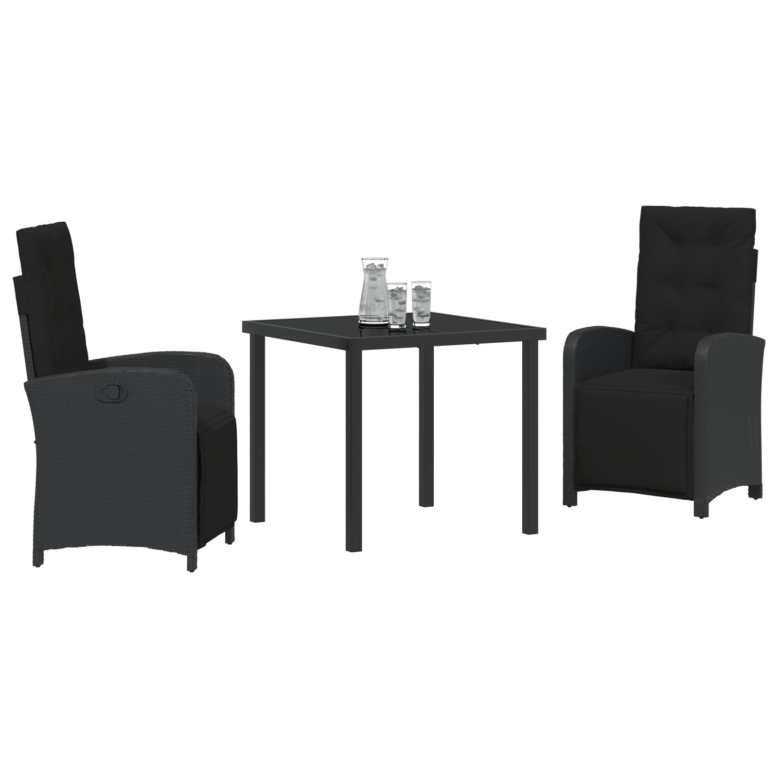 vidaXL 3-delige tuinset met kussens zwart poly rattan