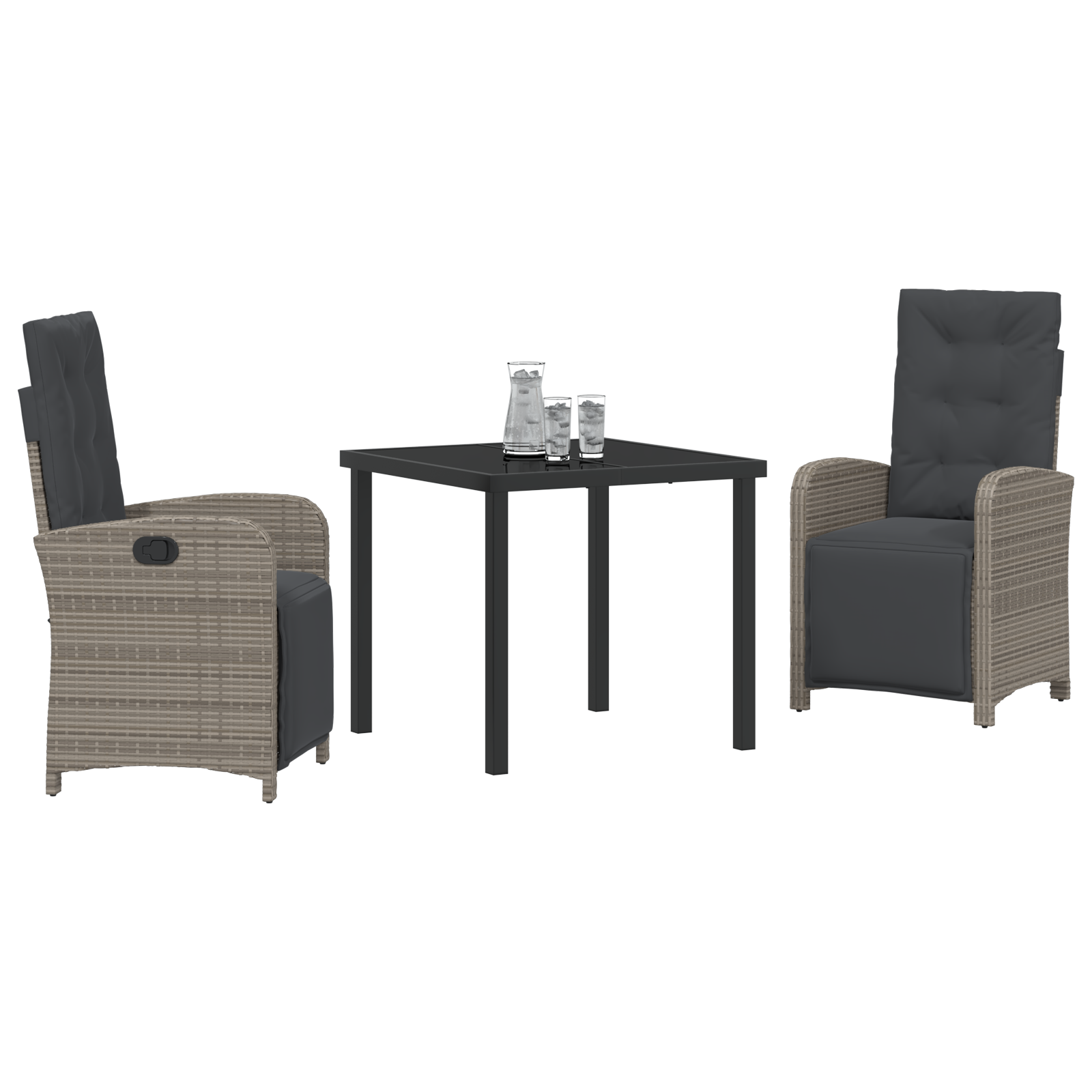 vidaXL 3-delige tuinset met kussens in grijs poly rattan