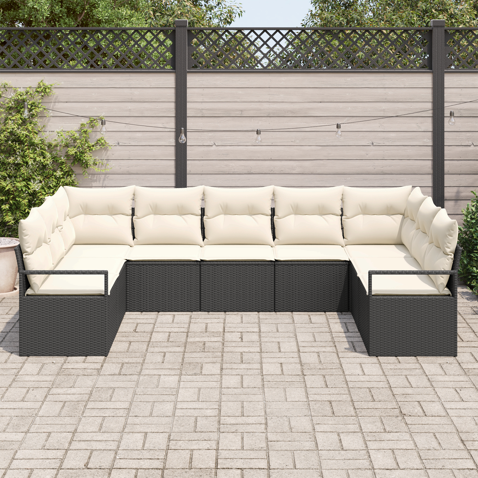 vidaXL 9-delige Tuinbankenset met kussens poly rattan zwart